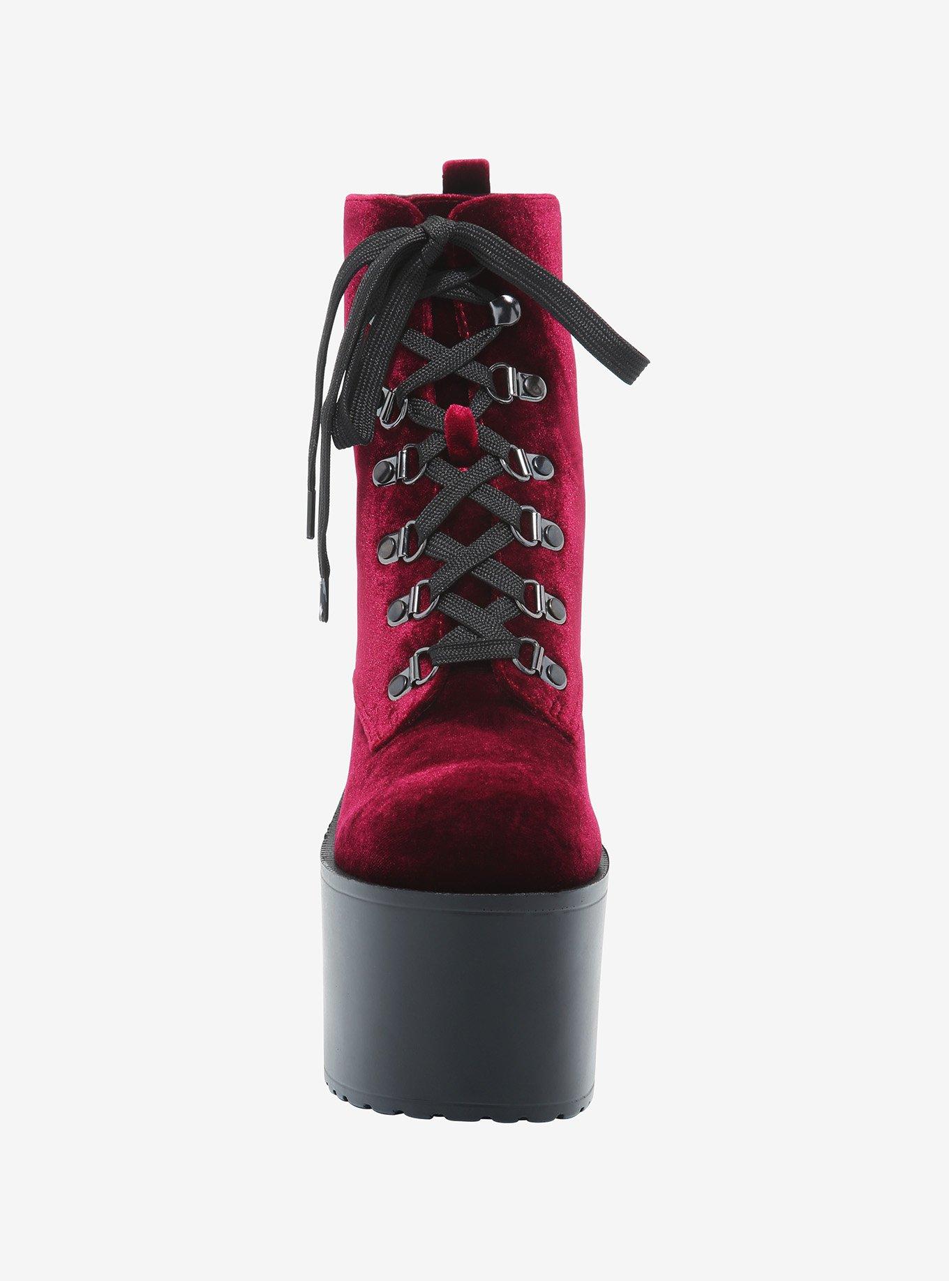 Burgundy Velvet Platform Booties, MULTI, alternate