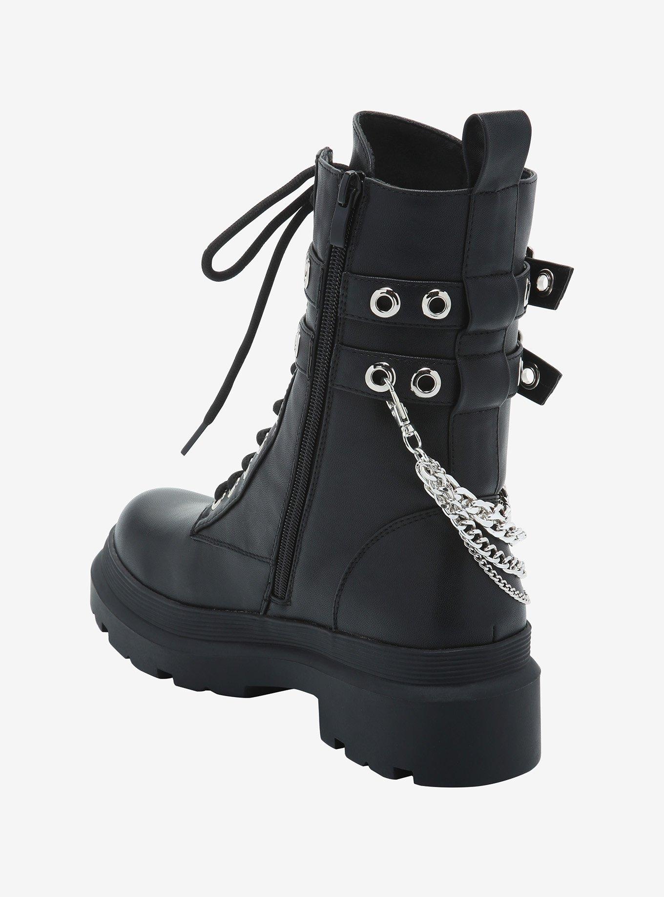 Double Buckle & Chain Combat Boots, MULTI, alternate
