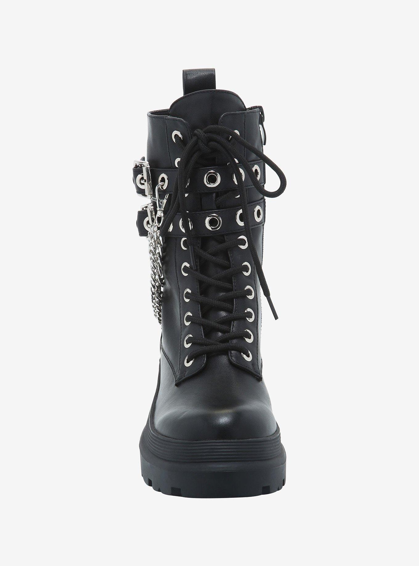 Double Buckle & Chain Combat Boots, MULTI, alternate