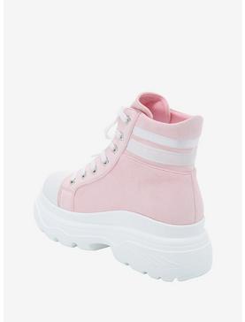 Pastel Pink Varsity Stripe High-Top Platform Sneakers, , hi-res