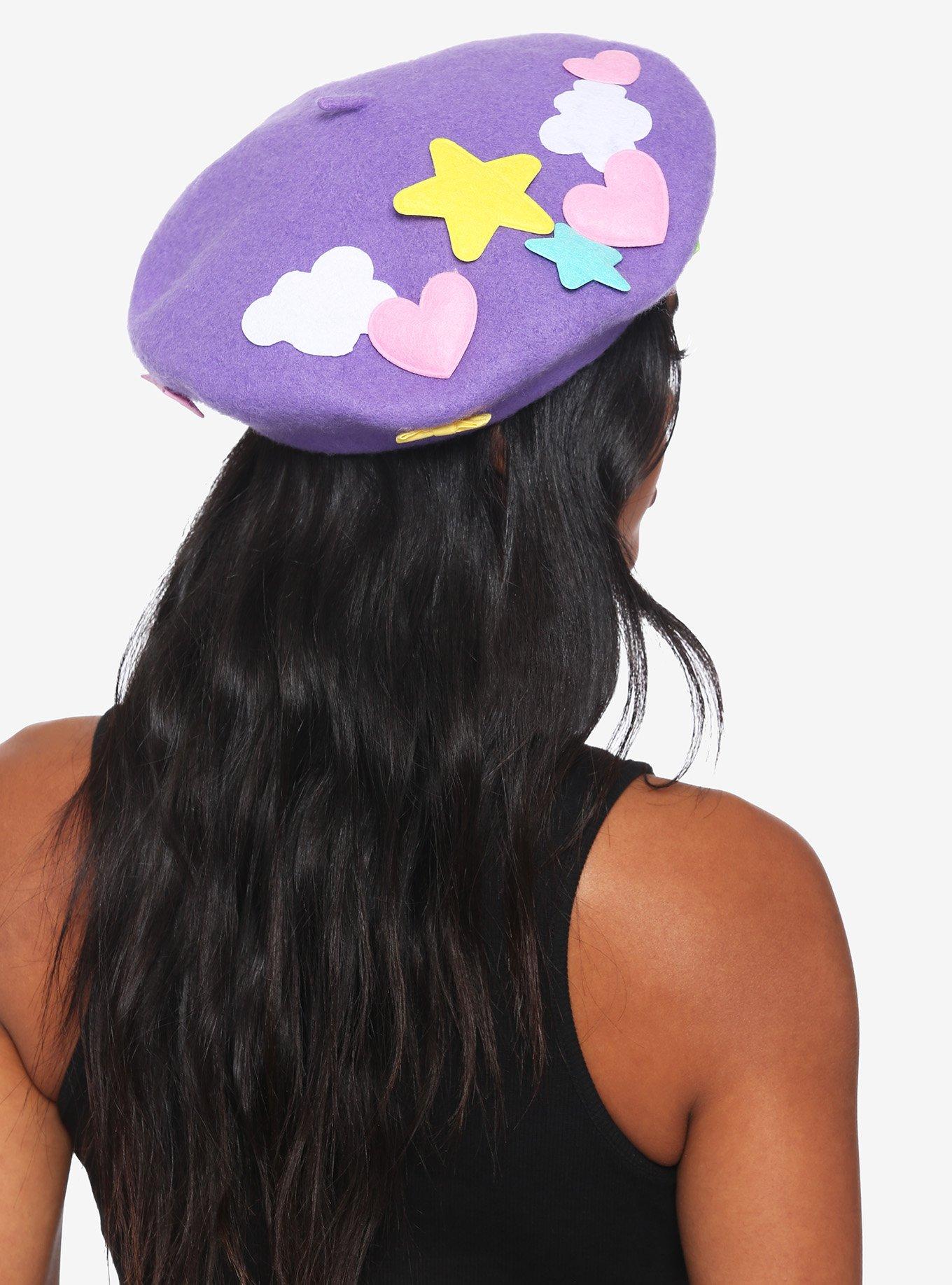 Purple Kawaii Clouds Bows & Stars Beret, , alternate