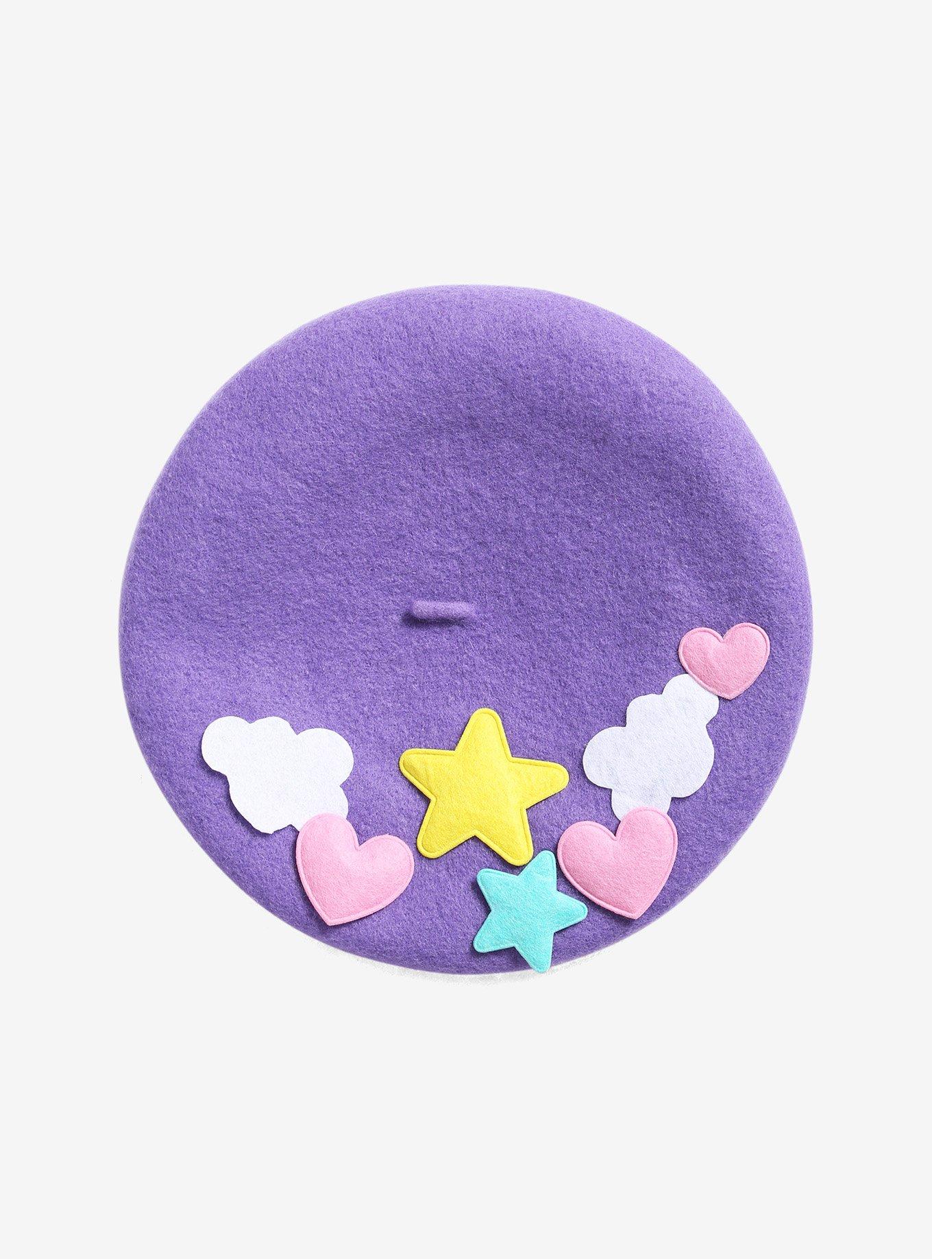 Purple Kawaii Clouds Bows & Stars Beret, , alternate