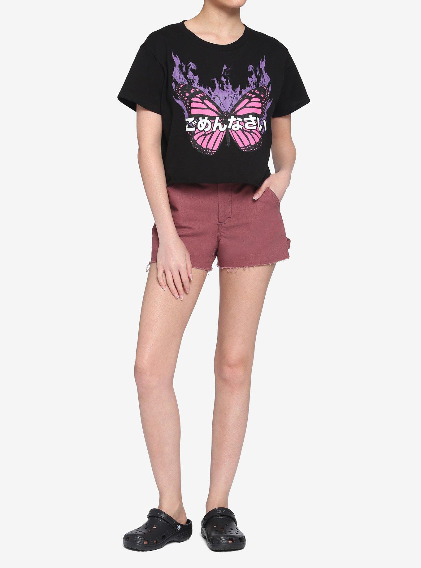 Butterfly Flames Pink & Purple Girls Boxy Crop T-Shirt, MULTI, alternate