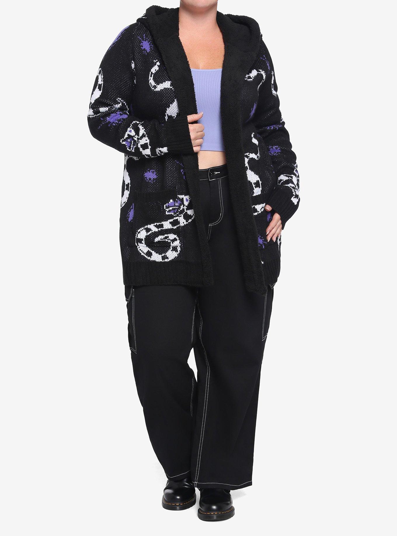 Beetlejuice Sandworms Sherpa Open Cardigan Plus Size, MULTI, alternate