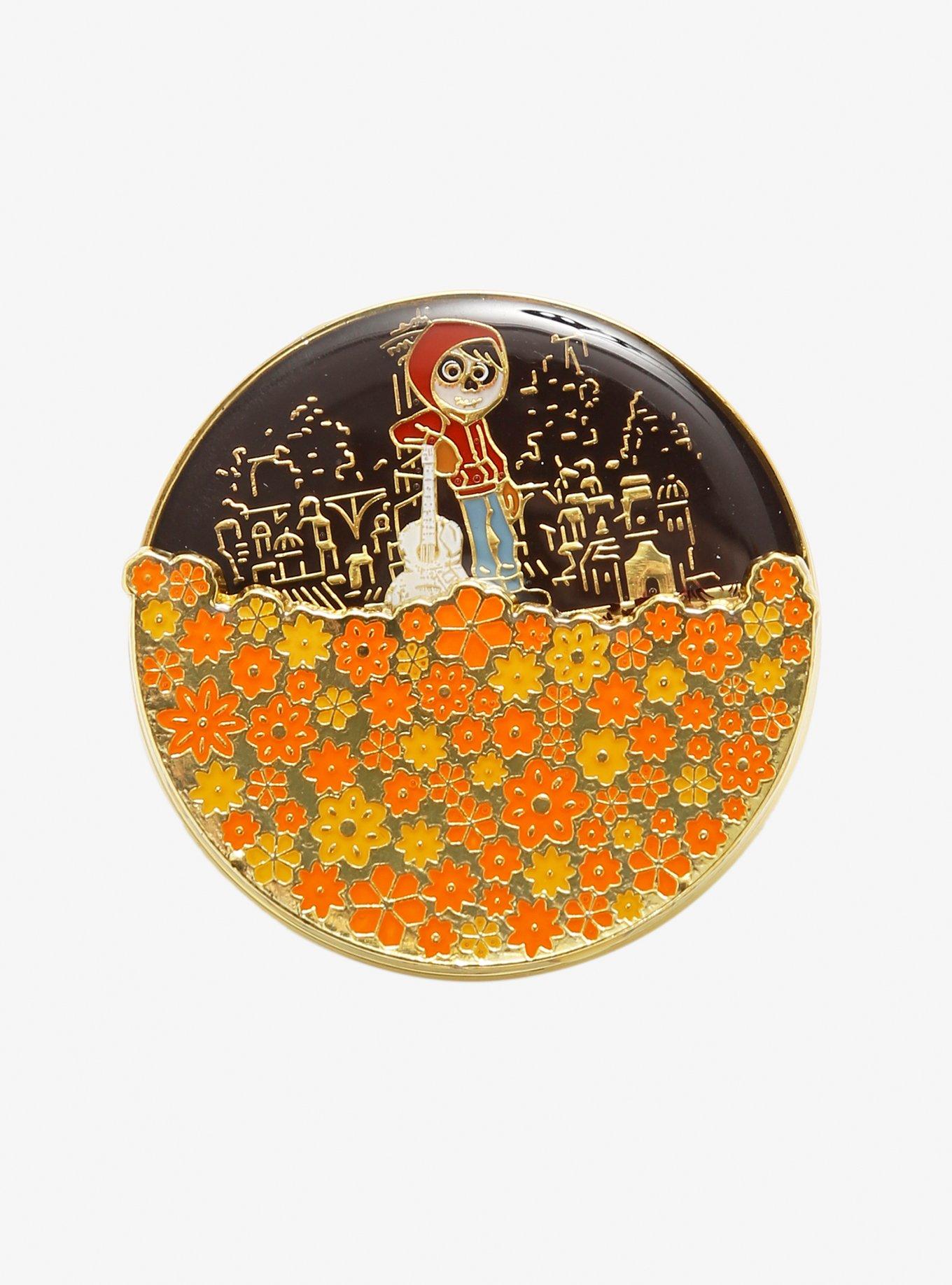 Loungefly Disney Pixar Coco Miguel and Spinning Marigold Flowers Enamel Pin - BoxLunch Exclusive, , hi-res