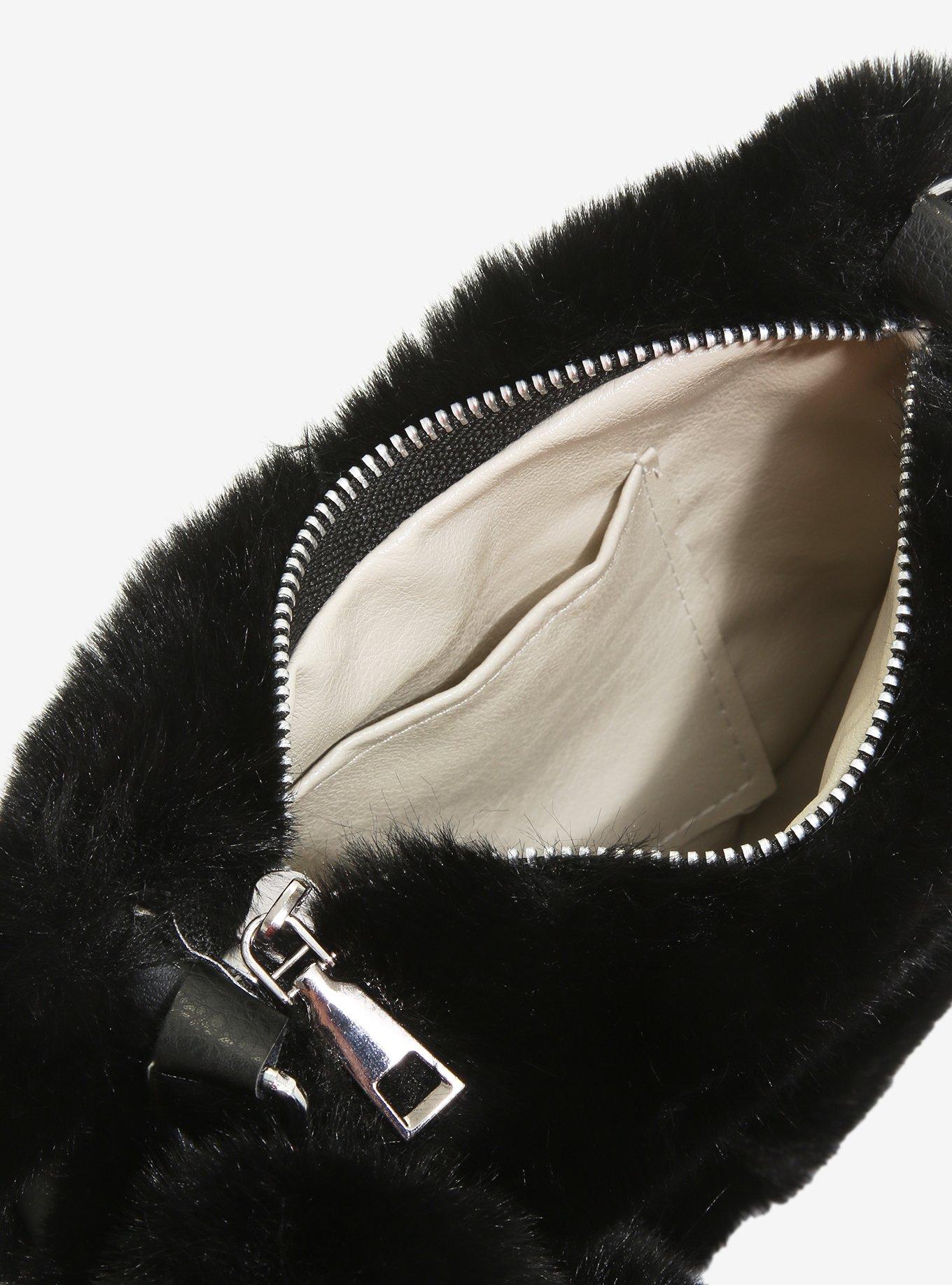 Black Fuzzy Heart Crossbody Bag, , alternate