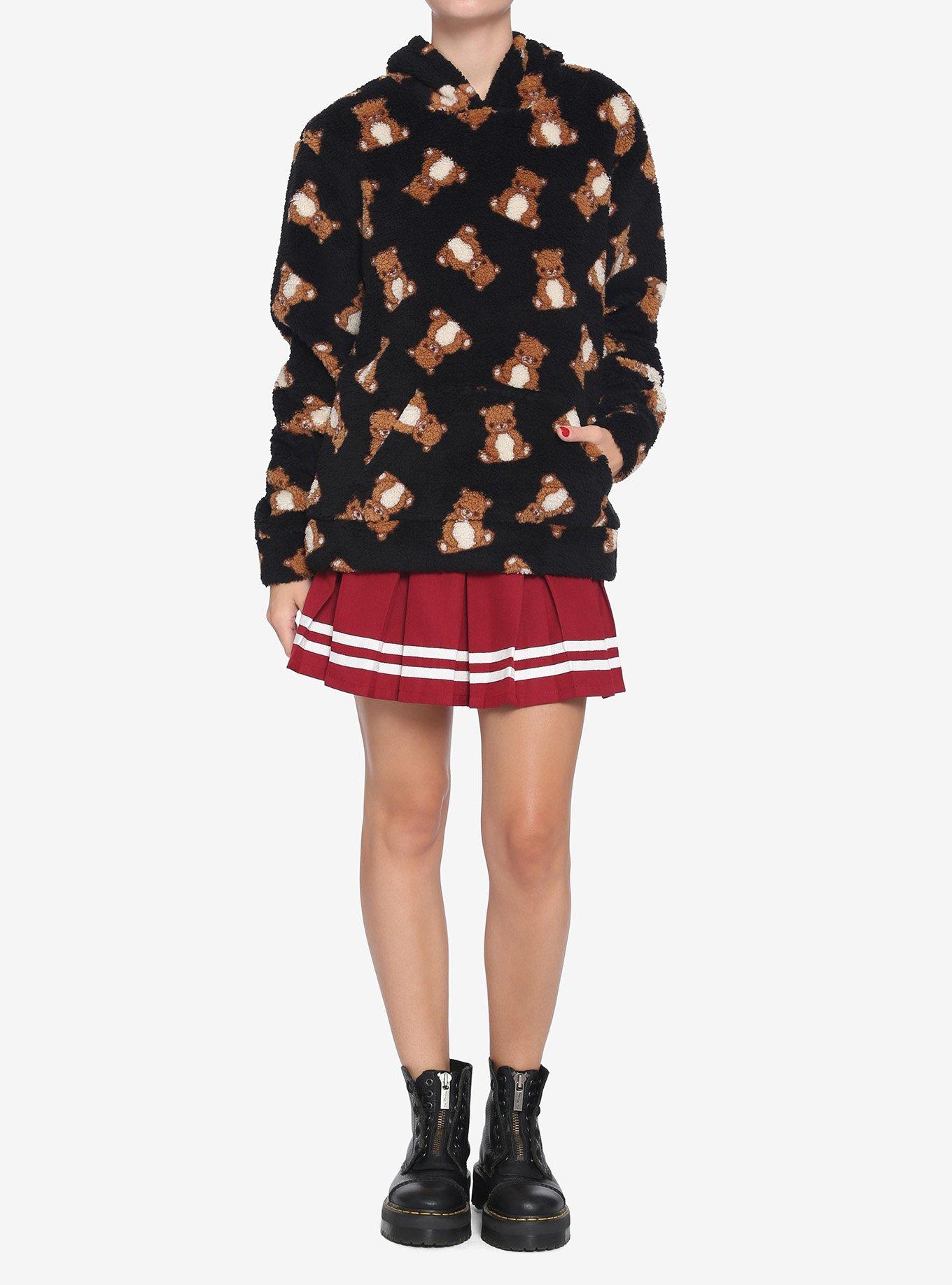 Teddy Bear Sherpa Girls Hoodie, BLACK, alternate