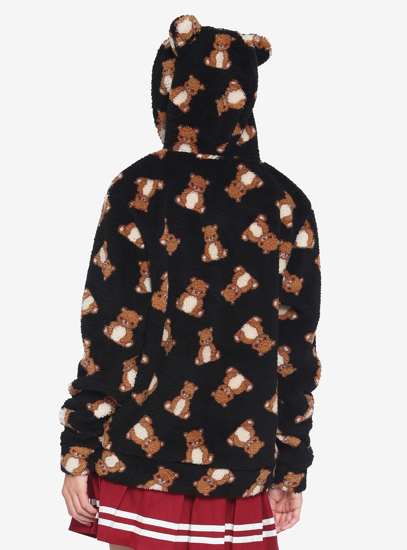 Teddy Bear Sherpa Girls Hoodie, BLACK, alternate