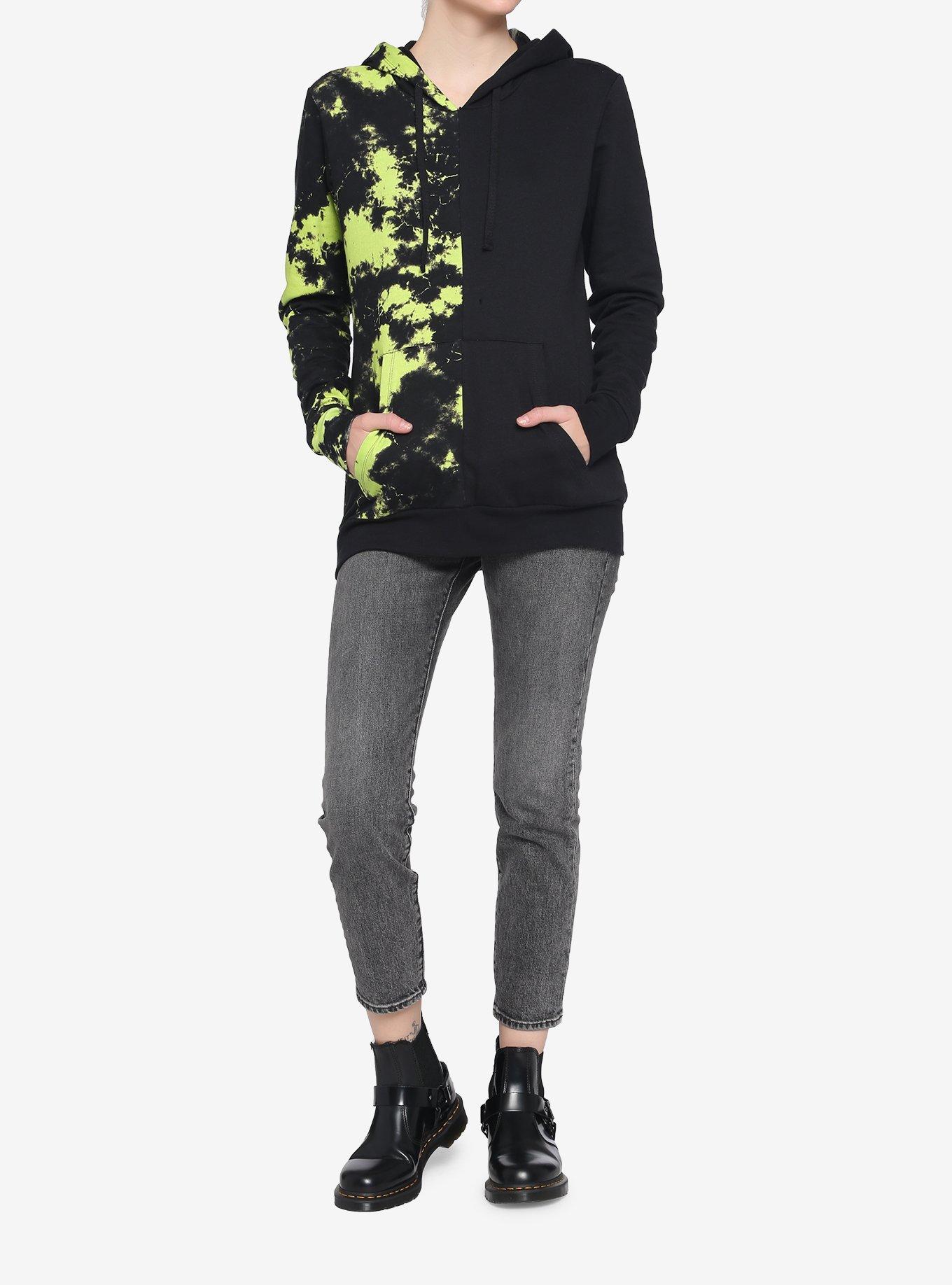 Black & Green Split Tie-Dye Girls Hoodie, TIE DYE, alternate