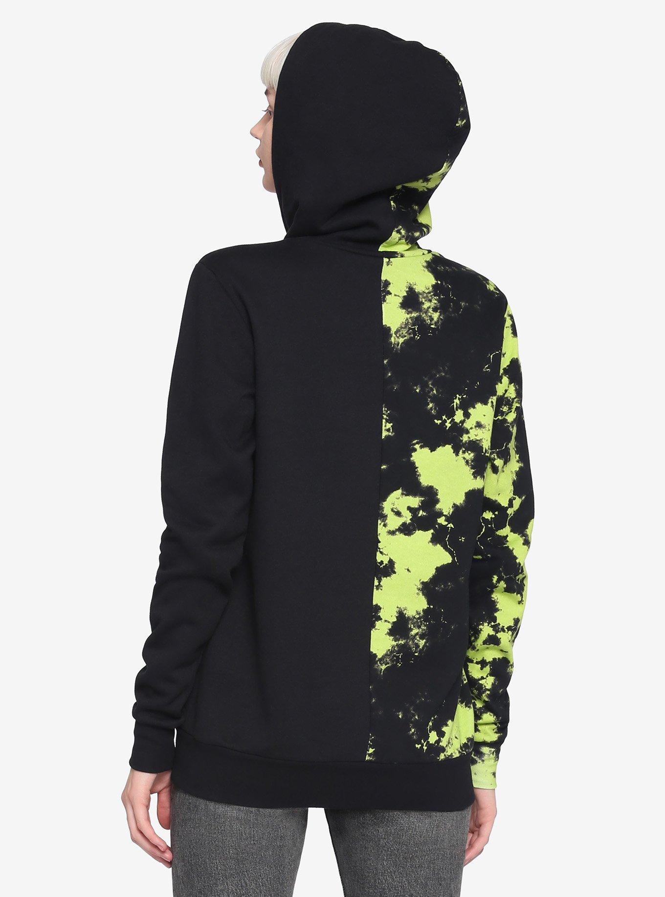 Black & Green Split Tie-Dye Girls Hoodie, TIE DYE, alternate