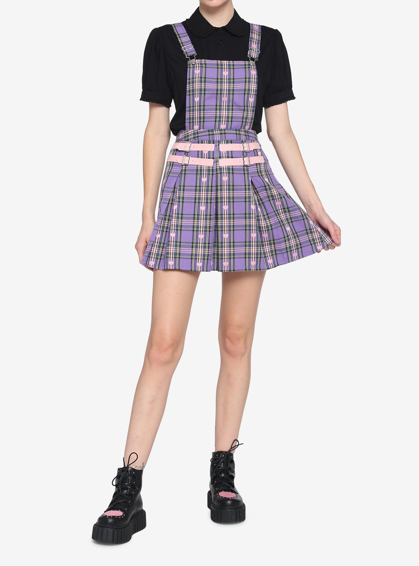 Pastel Pink & Purple Plaid Skirtall, PLAID - PURPLE, alternate