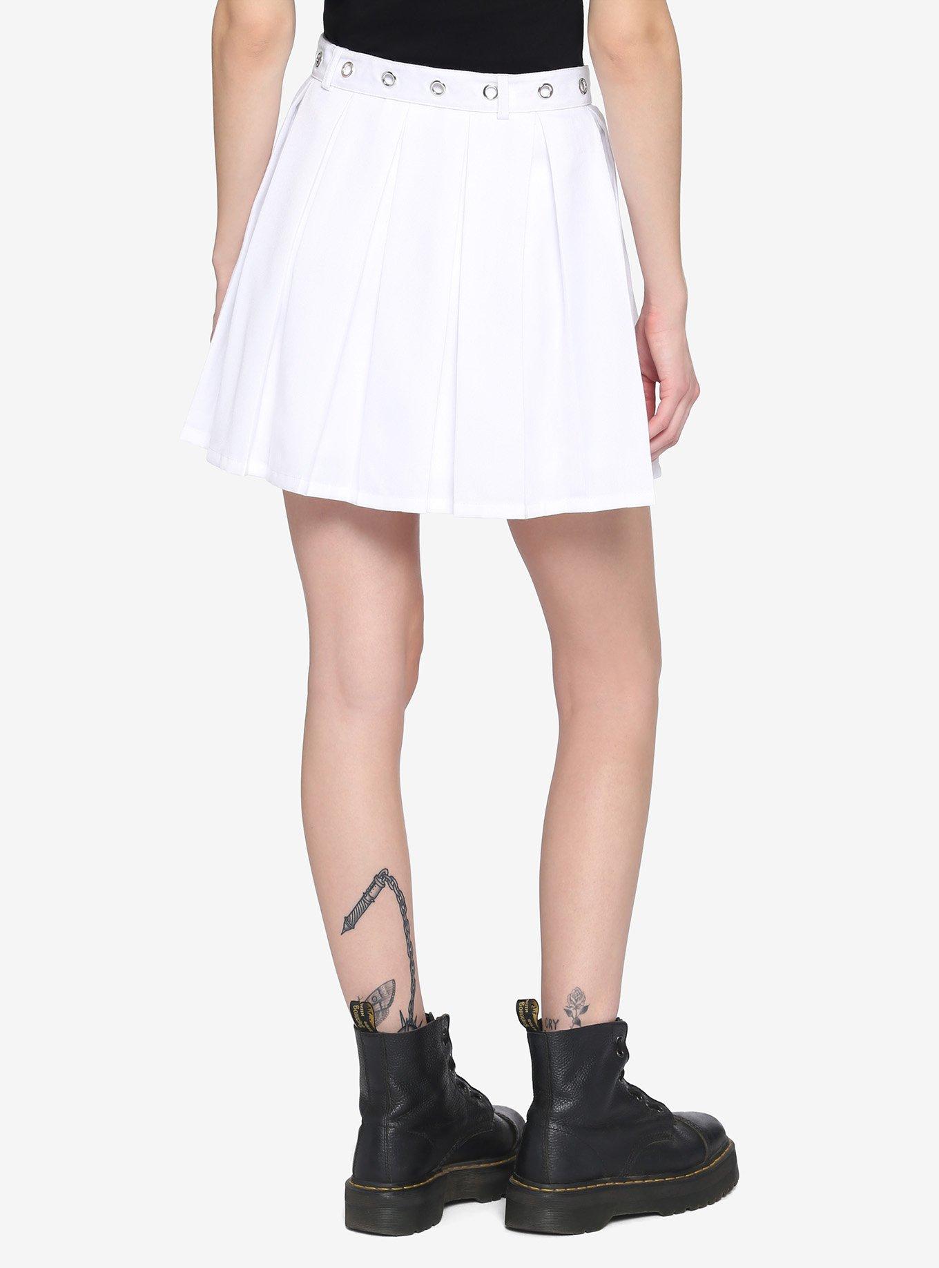 White Grommet Belt Pleated Skirt, BRIGHT WHITE, alternate