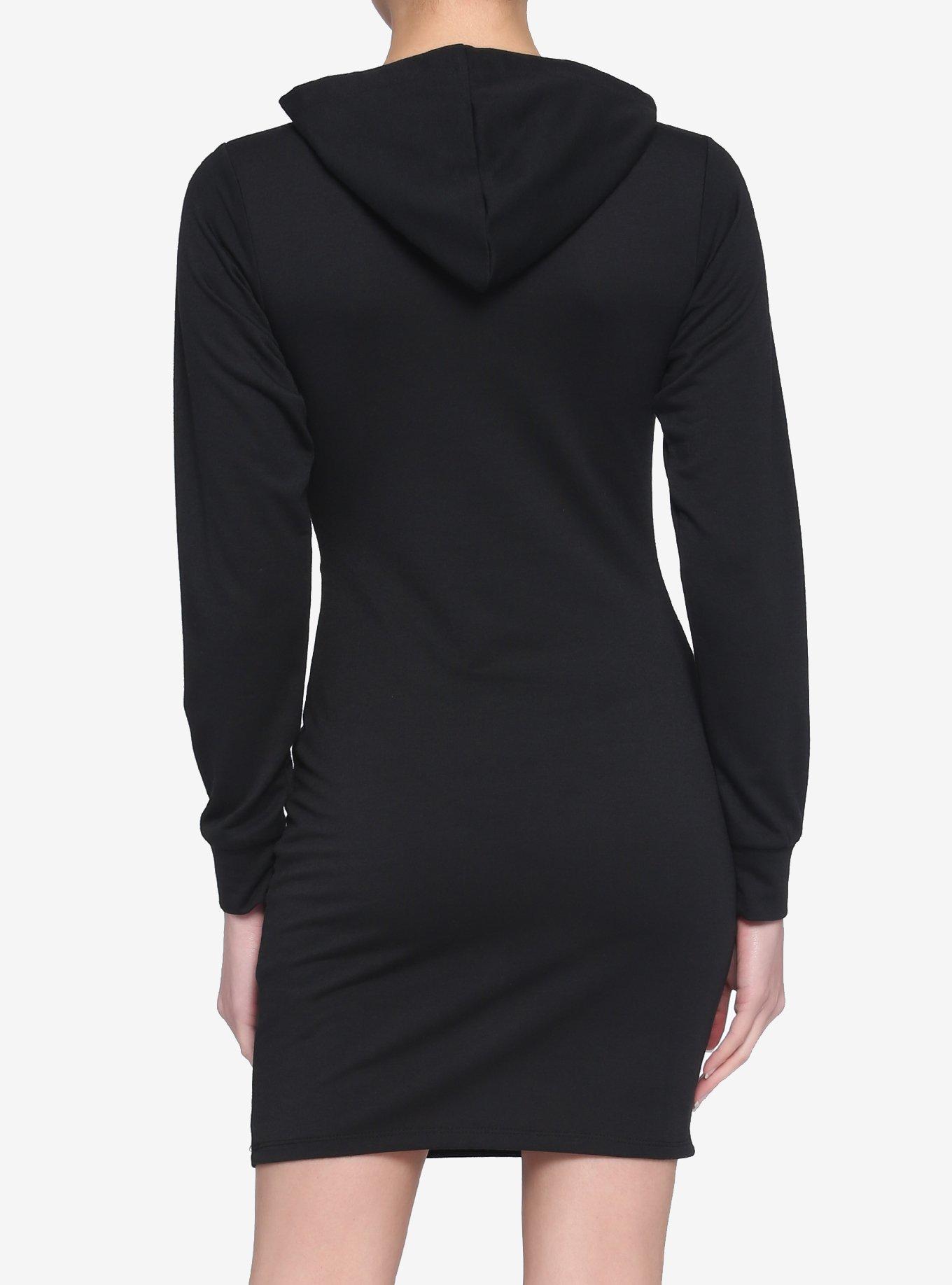 Black Corset Hoodie Long-Sleeve Dress, BLACK, alternate