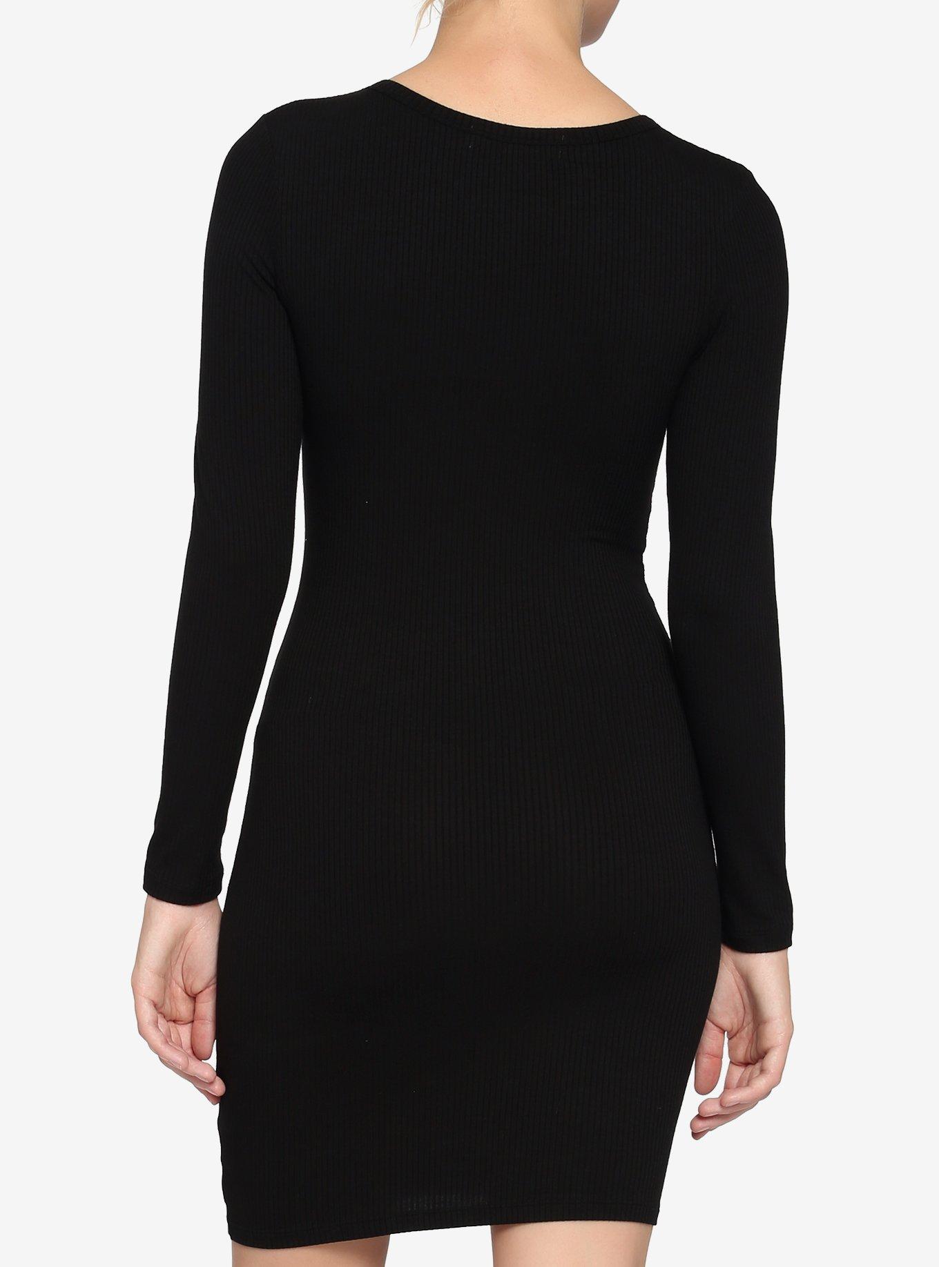 Black Ruched Long-Sleeve Bodycon Dress, BLACK, alternate