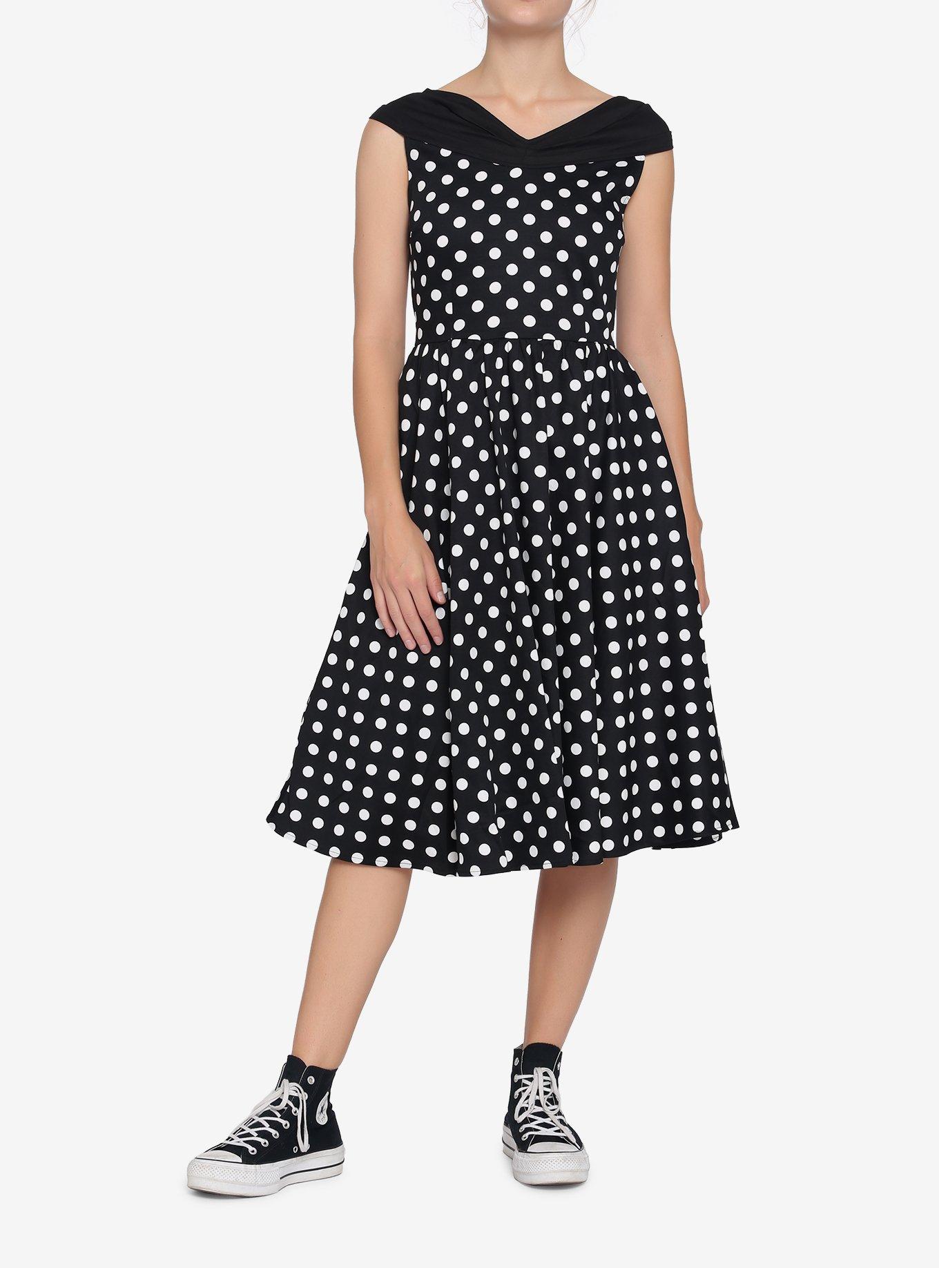 Black White Polka Dot Dress, BLACK, alternate