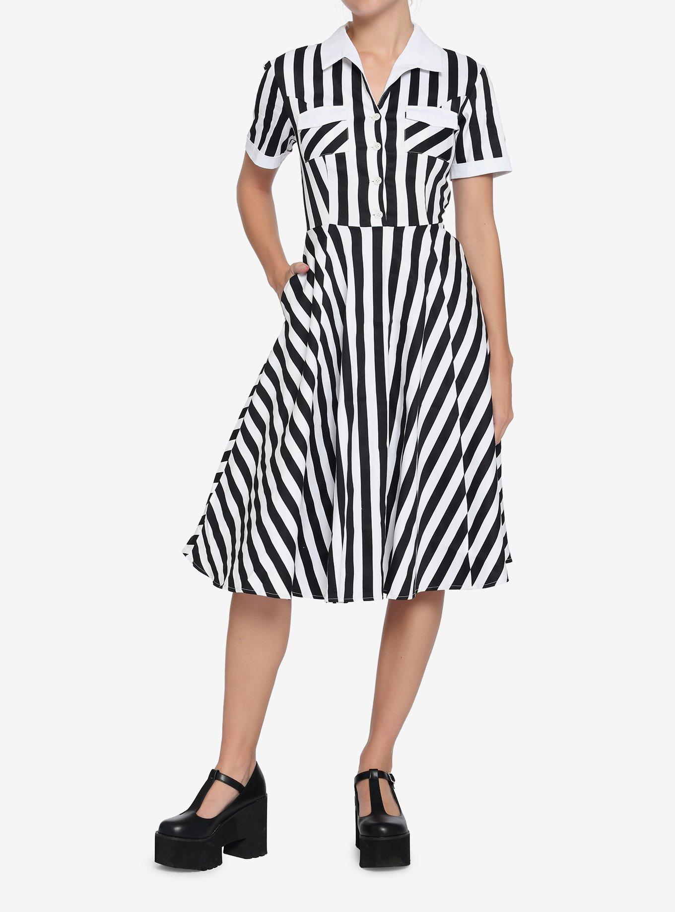 Black White Stripe Dress, BLACK, alternate