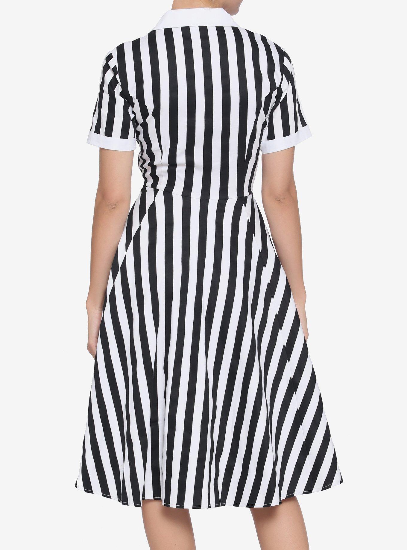 Black White Stripe Dress, BLACK, alternate