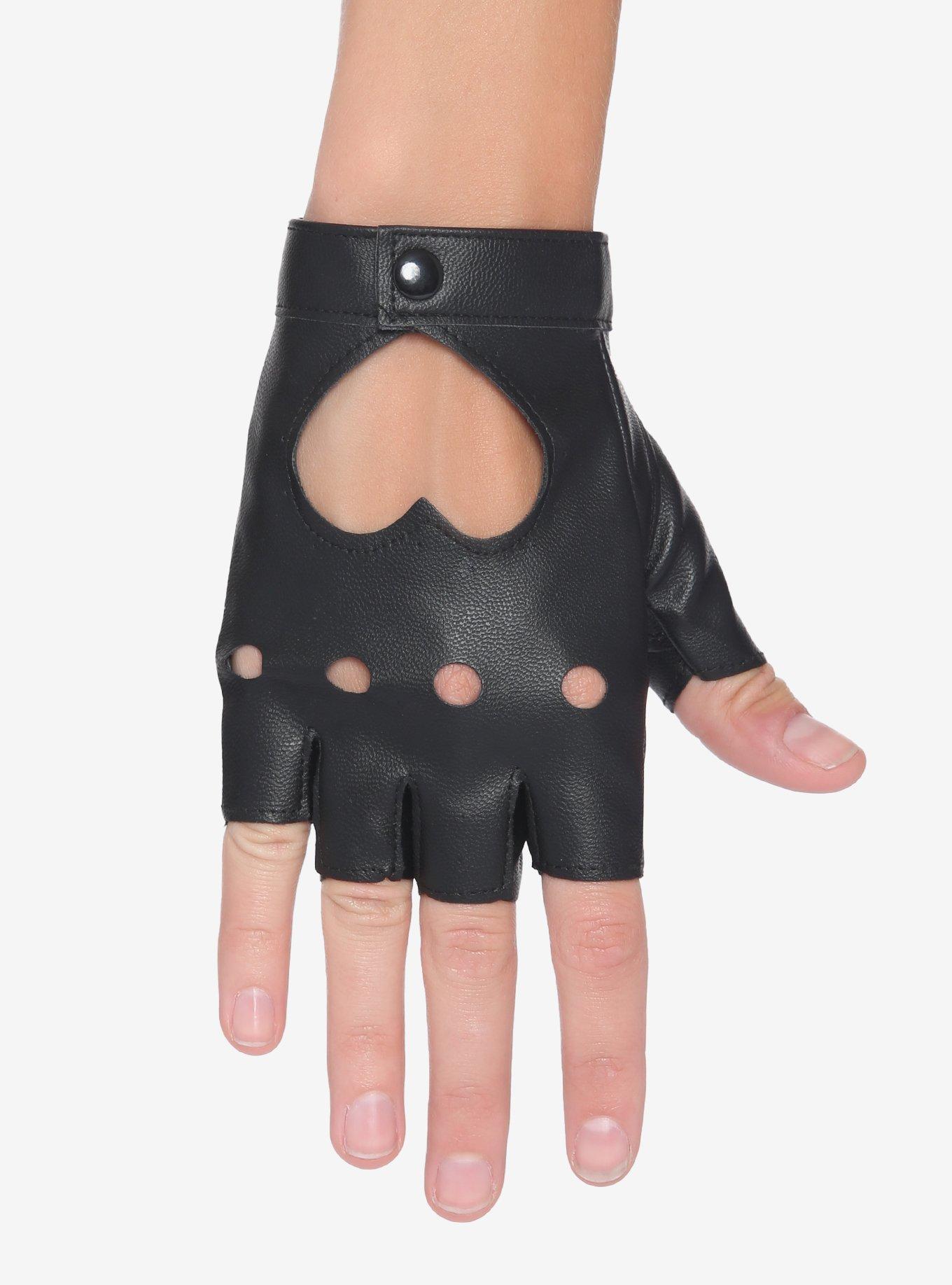 Heart Cutout Faux Leather Fingerless Gloves - Hot Pink