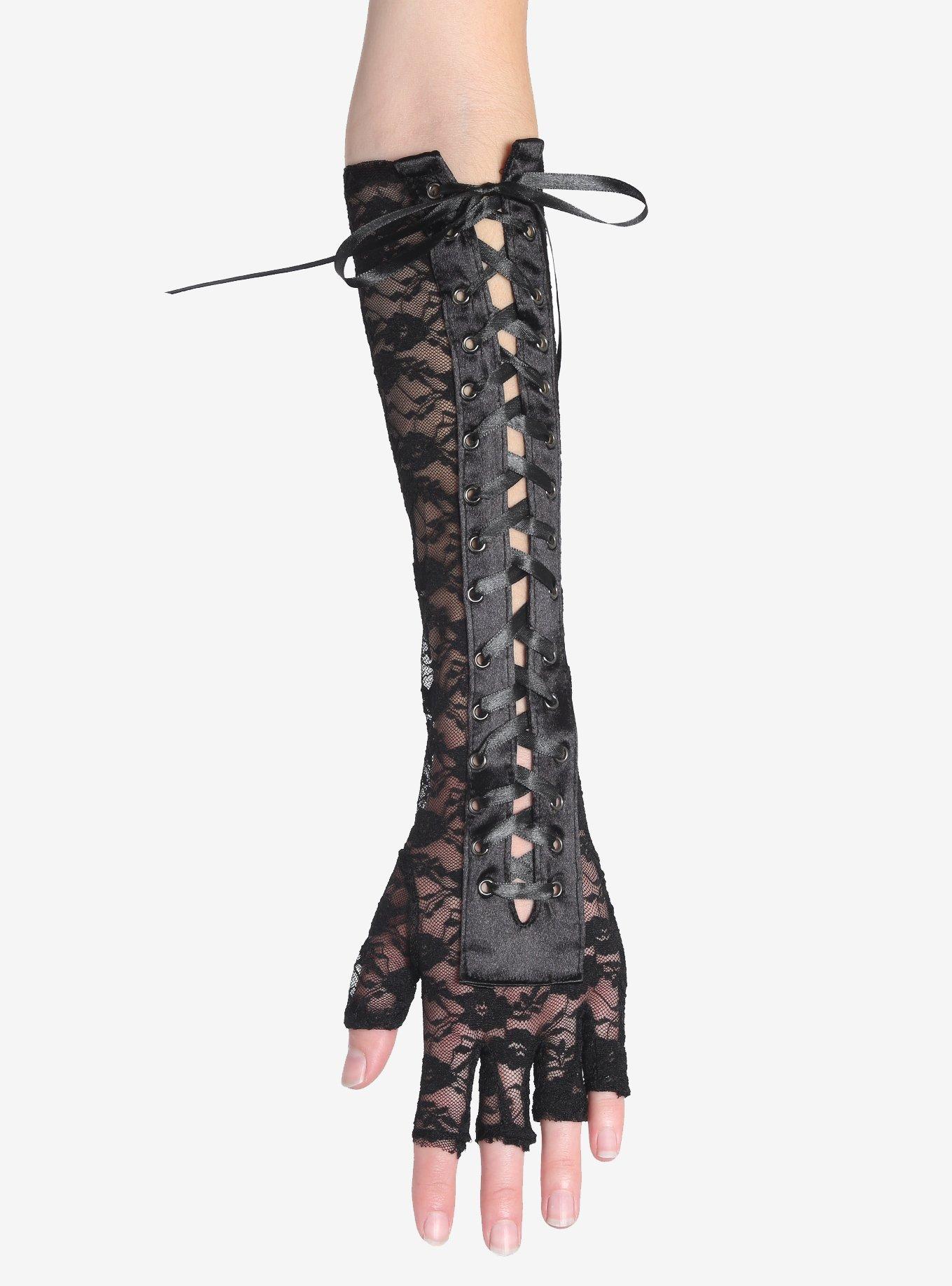 Floral Lace-Up Arm Warmers, , alternate