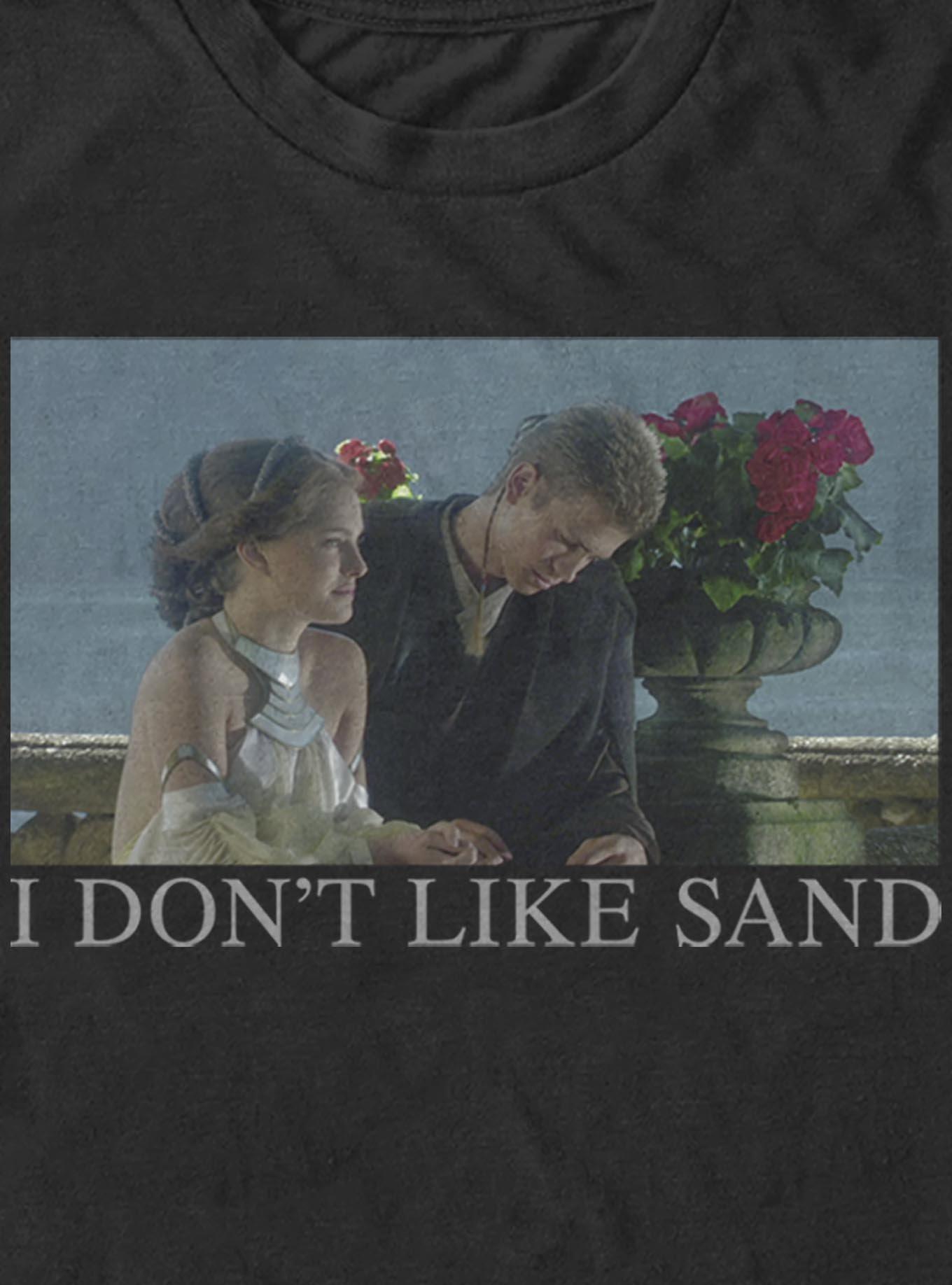 Star Wars Padme And Anakin I Don't Like Sand Meme T-Shirt, BLACK, alternate