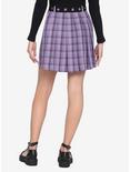 Purple Plaid Pleated Grommet Belt Skirt, PLAID - PURPLE, alternate