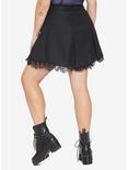 Black Lace Trim Pleated Skirt Plus Size, BLACK, alternate