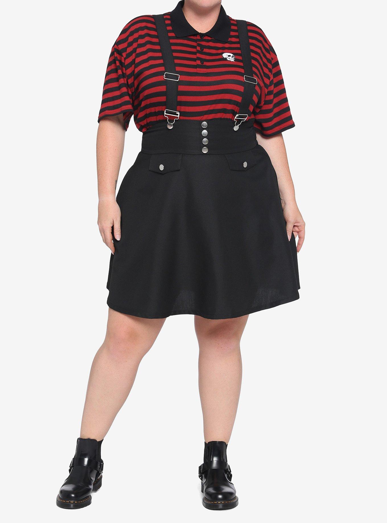 Black High-Waisted Suspender Skirt Plus Size, BLACK, alternate