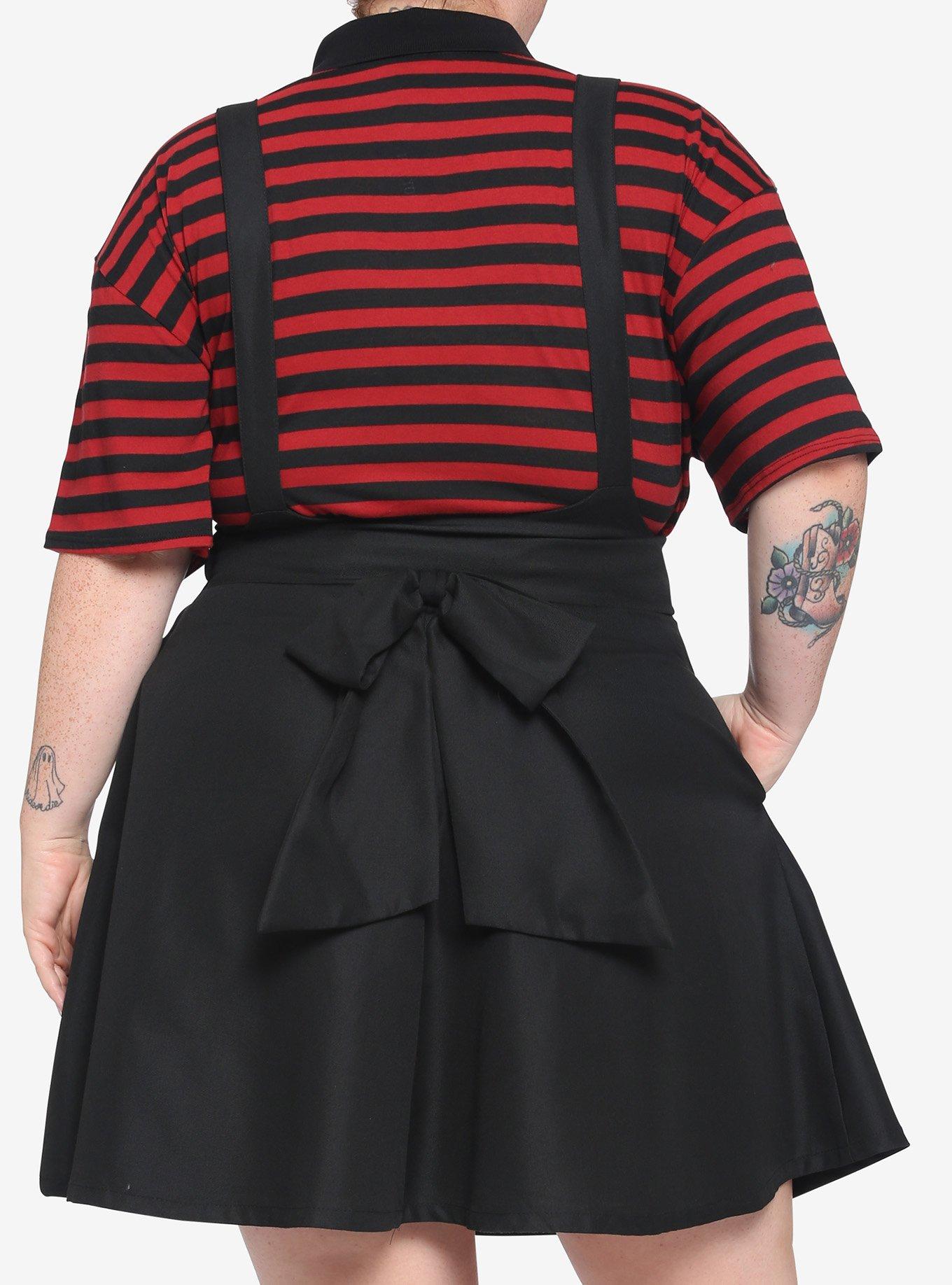 Black High-Waisted Suspender Skirt Plus Size, BLACK, alternate