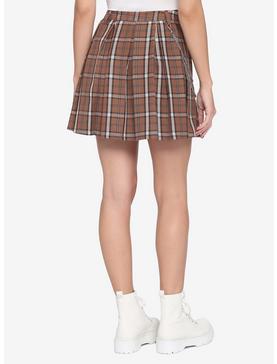 Brown Plaid Pleated Skirt, , hi-res
