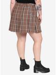 Brown Plaid Pleated Skirt Plus Size, PLAID - BROWN, alternate