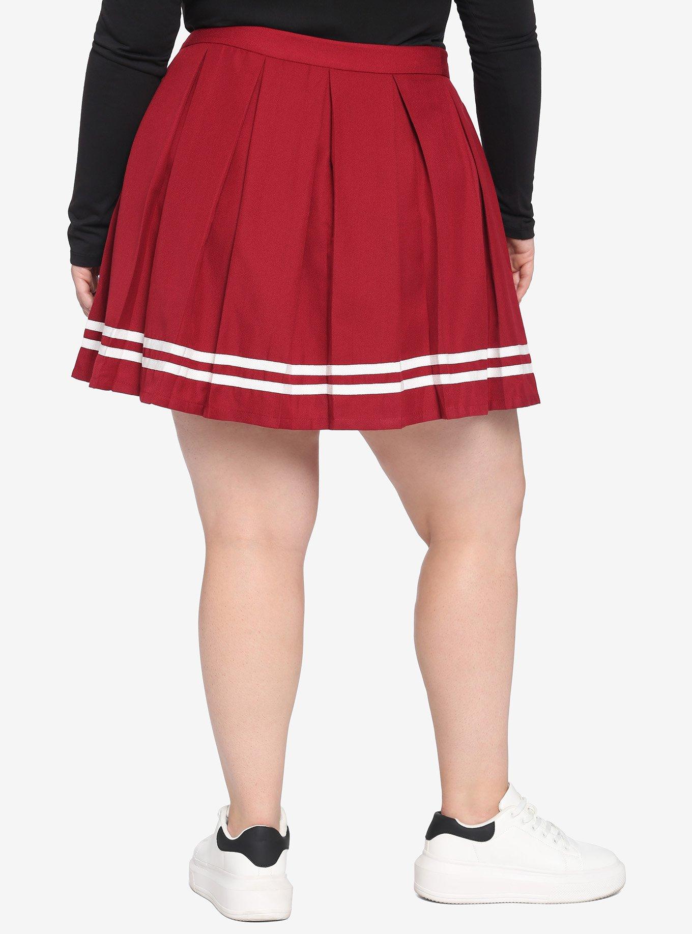 Red Pleated Cheer Skirt Plus Size, BIKING RED, alternate