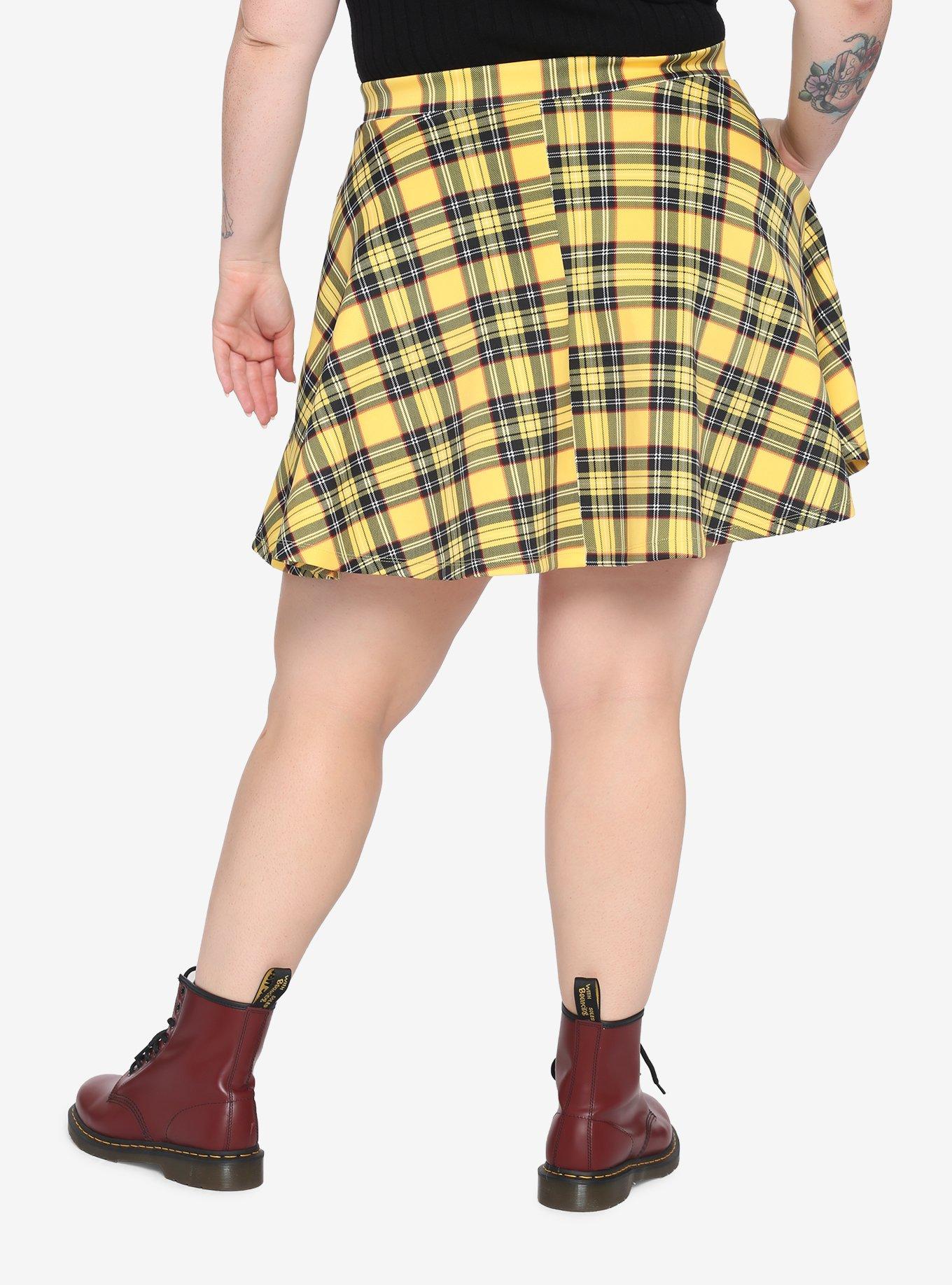 Yellow Plaid Lace-Up Skirt Plus Size, PLAID - YELLOW, alternate