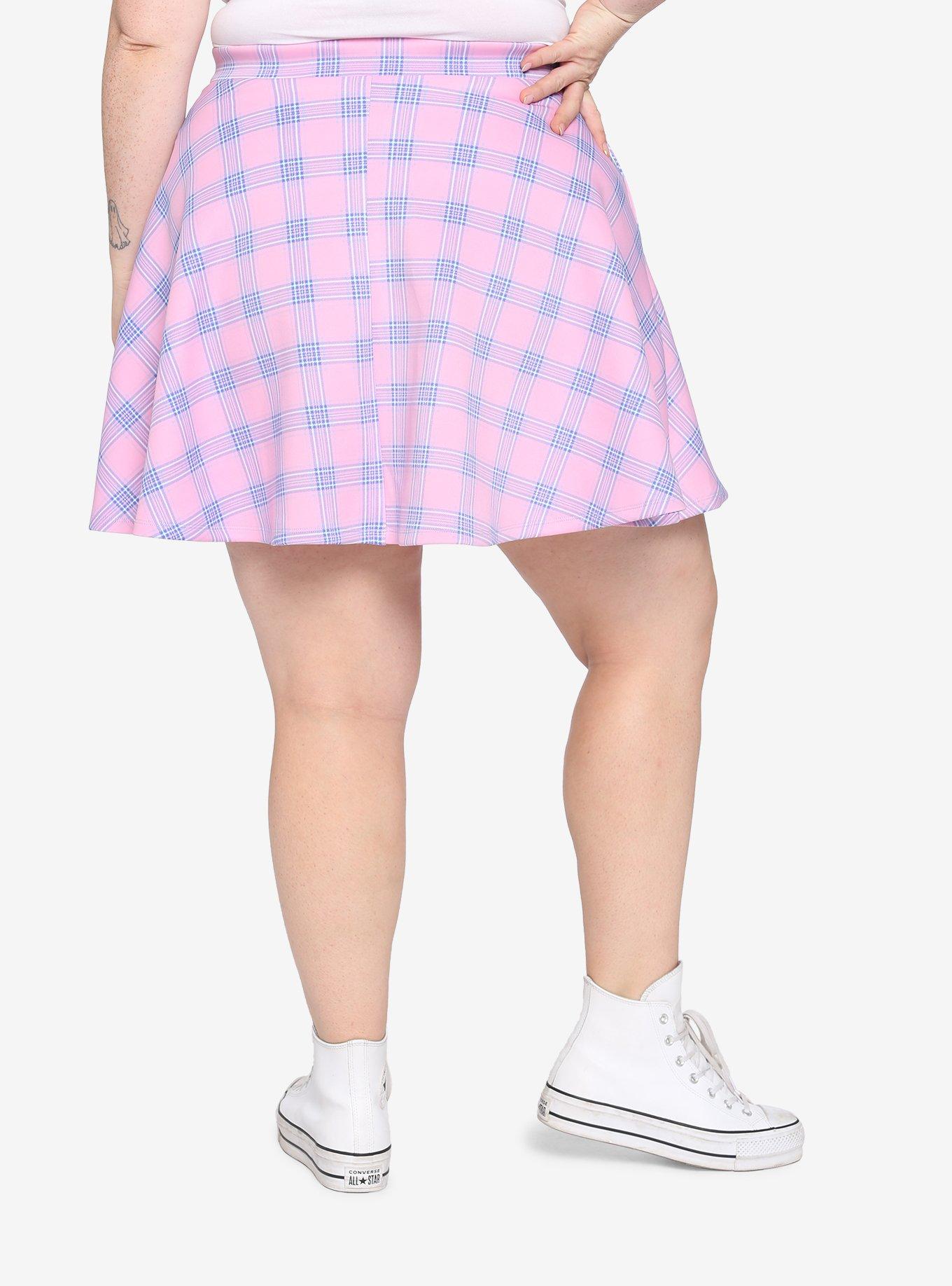 Pink & Blue Plaid Lace-Up Skirt Plus Size, PLAID - PINK, alternate