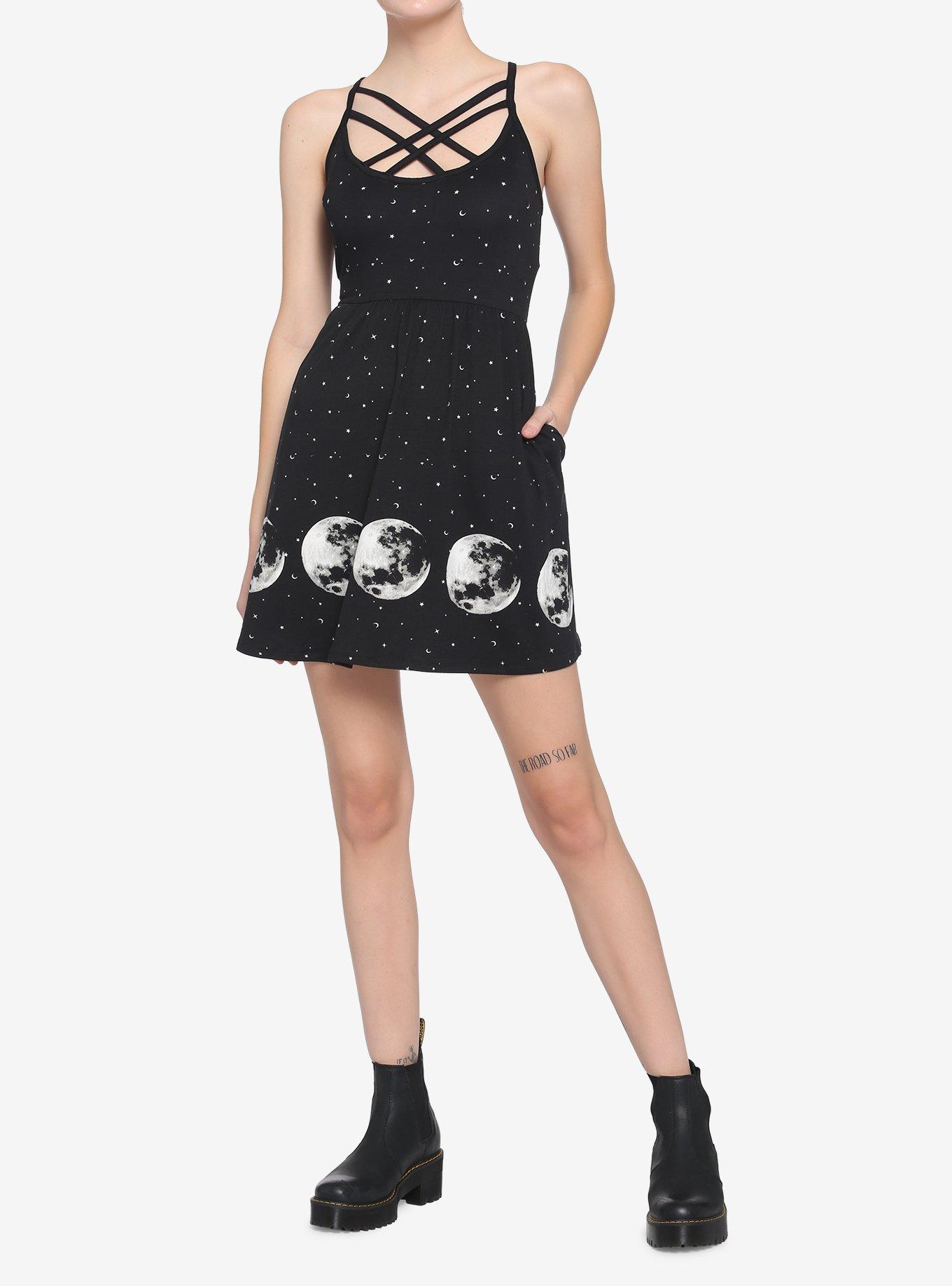 Moon Phase Strappy Dress, BLACK, alternate