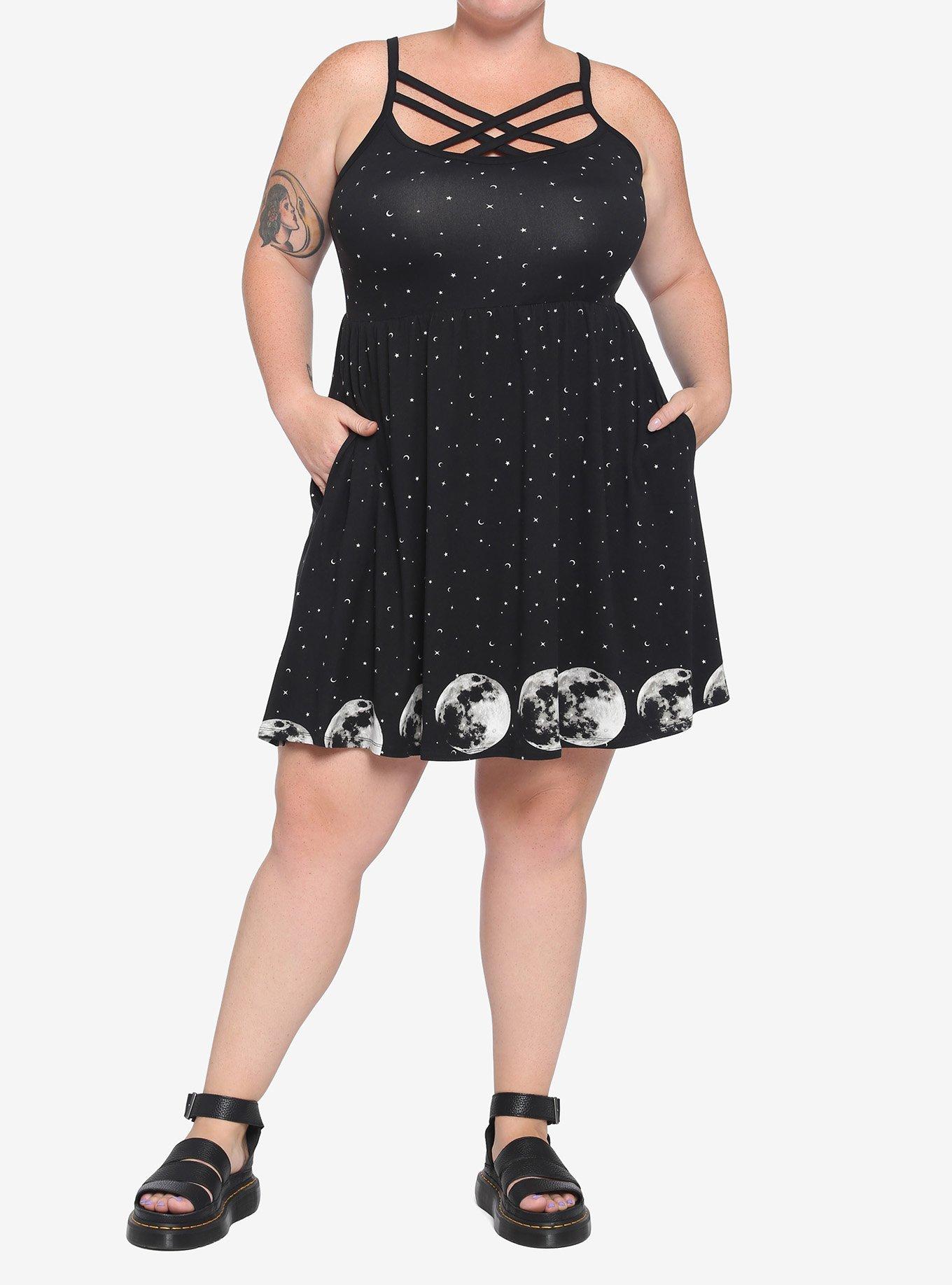 Moon Phase Strappy Dress Plus Size, BLACK, alternate