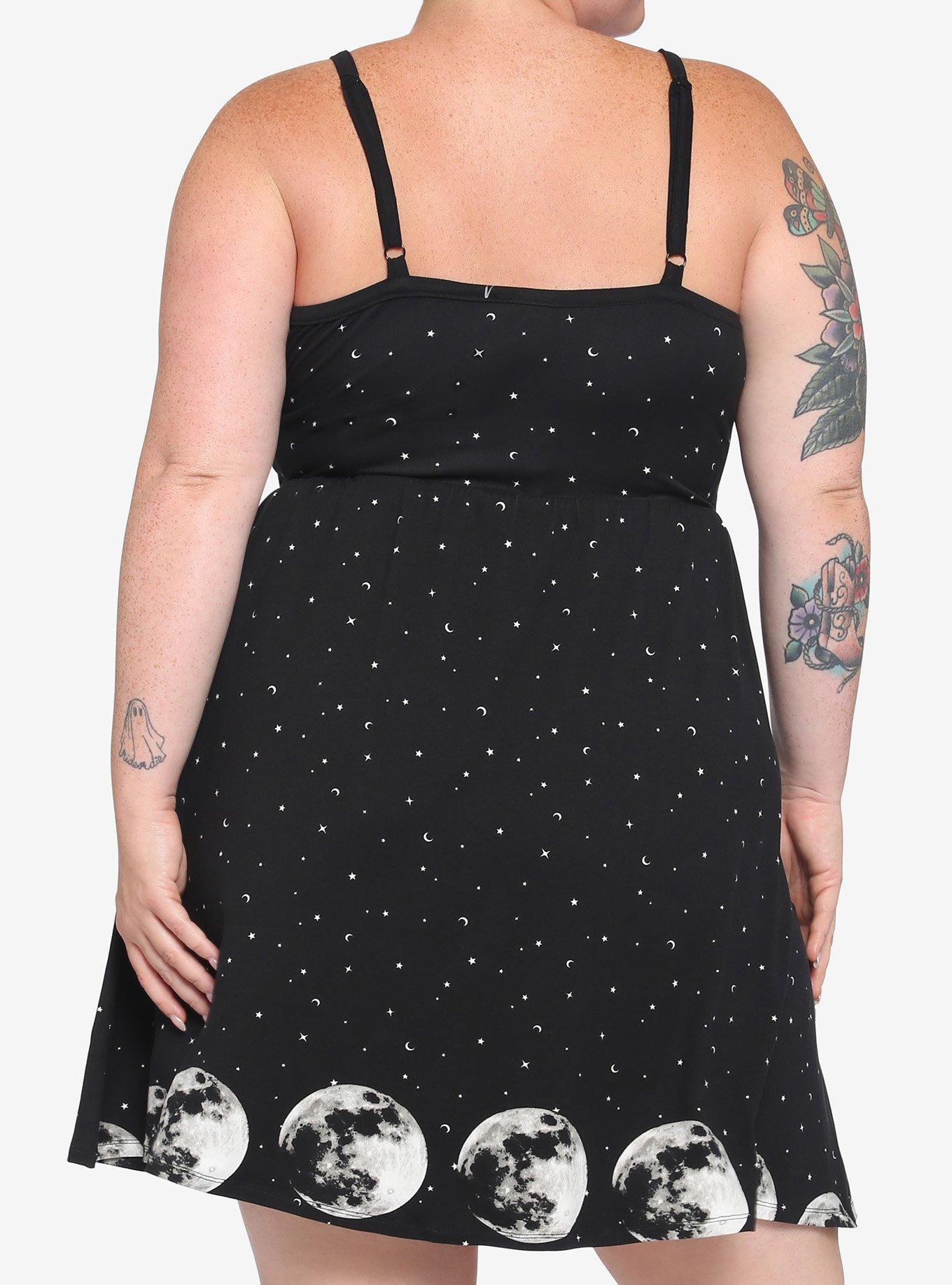 Moon Phase Strappy Dress Plus Size, BLACK, alternate
