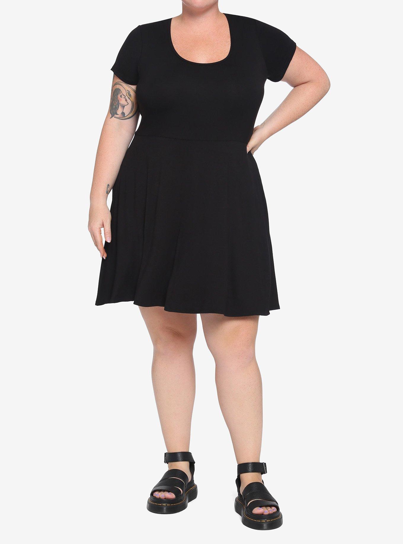 Black Moon Phase Lace Back Dress Plus Size, BLACK, alternate