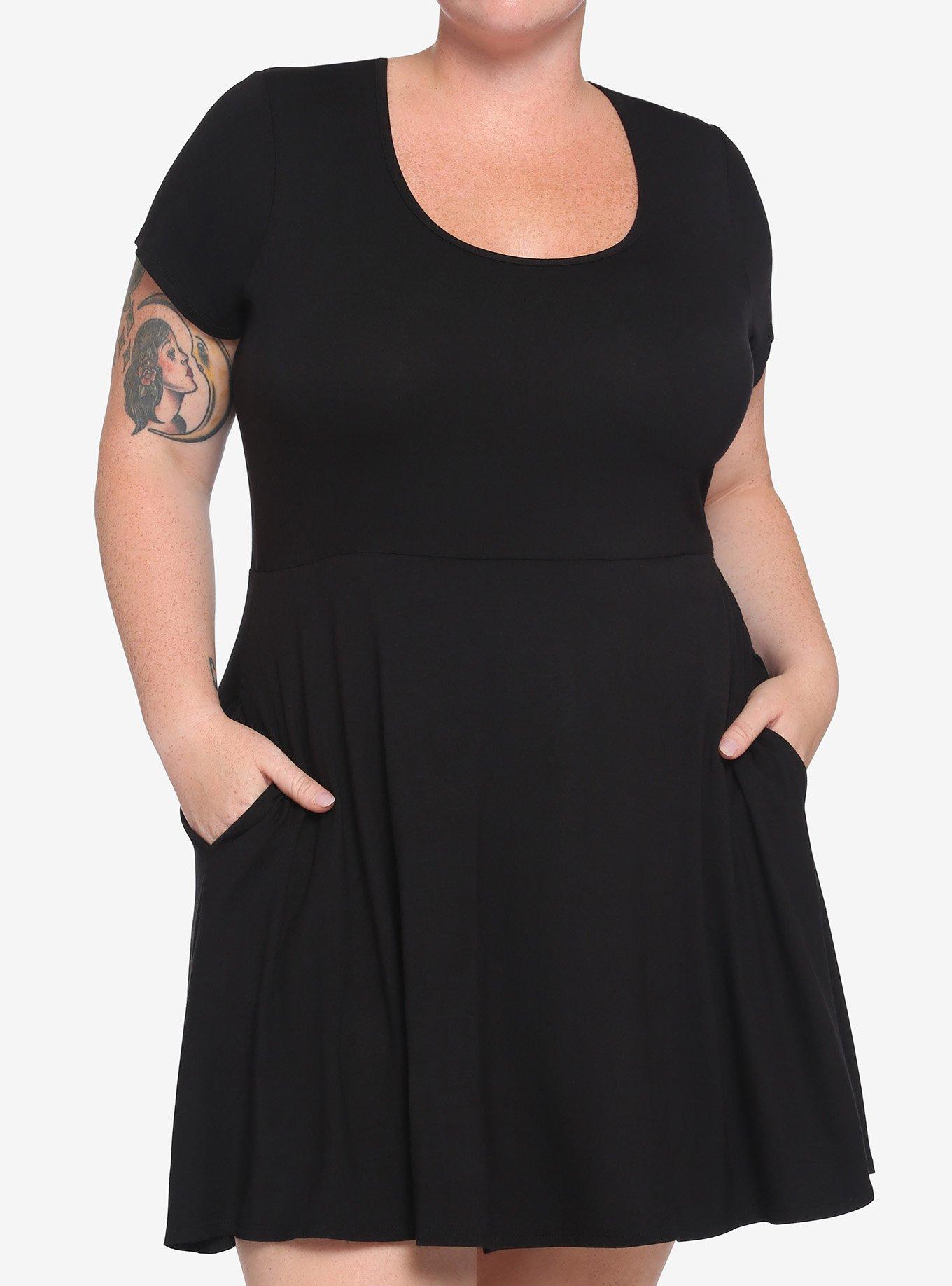 Black Moon Phase Lace Back Dress Plus Size, BLACK, alternate
