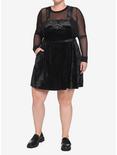 Moon & Florals Embroidered Black Velvet Skirtall Plus Size, BLACK, alternate