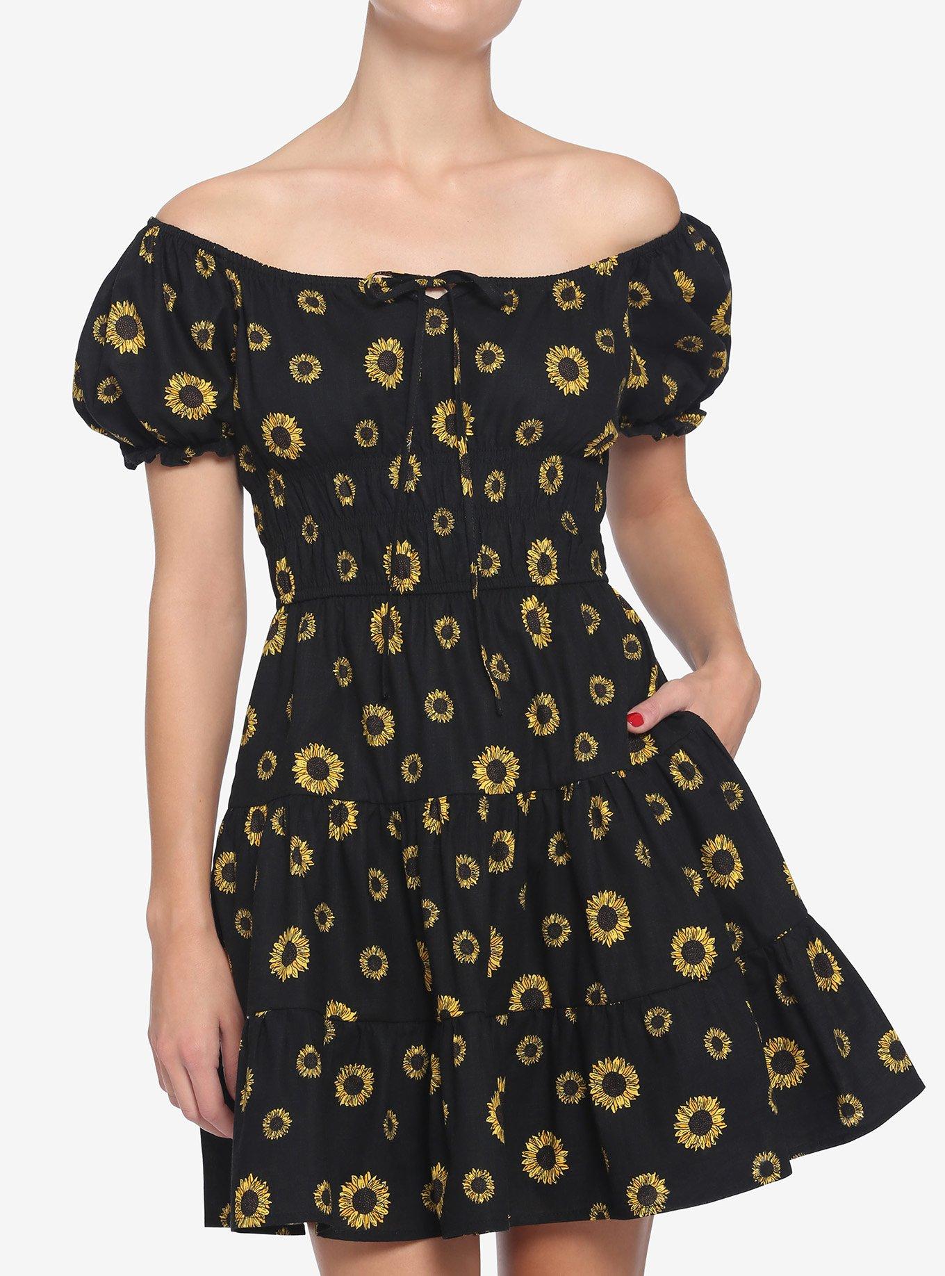 Sunflower Tiered Smocked Dress, BLACK, alternate