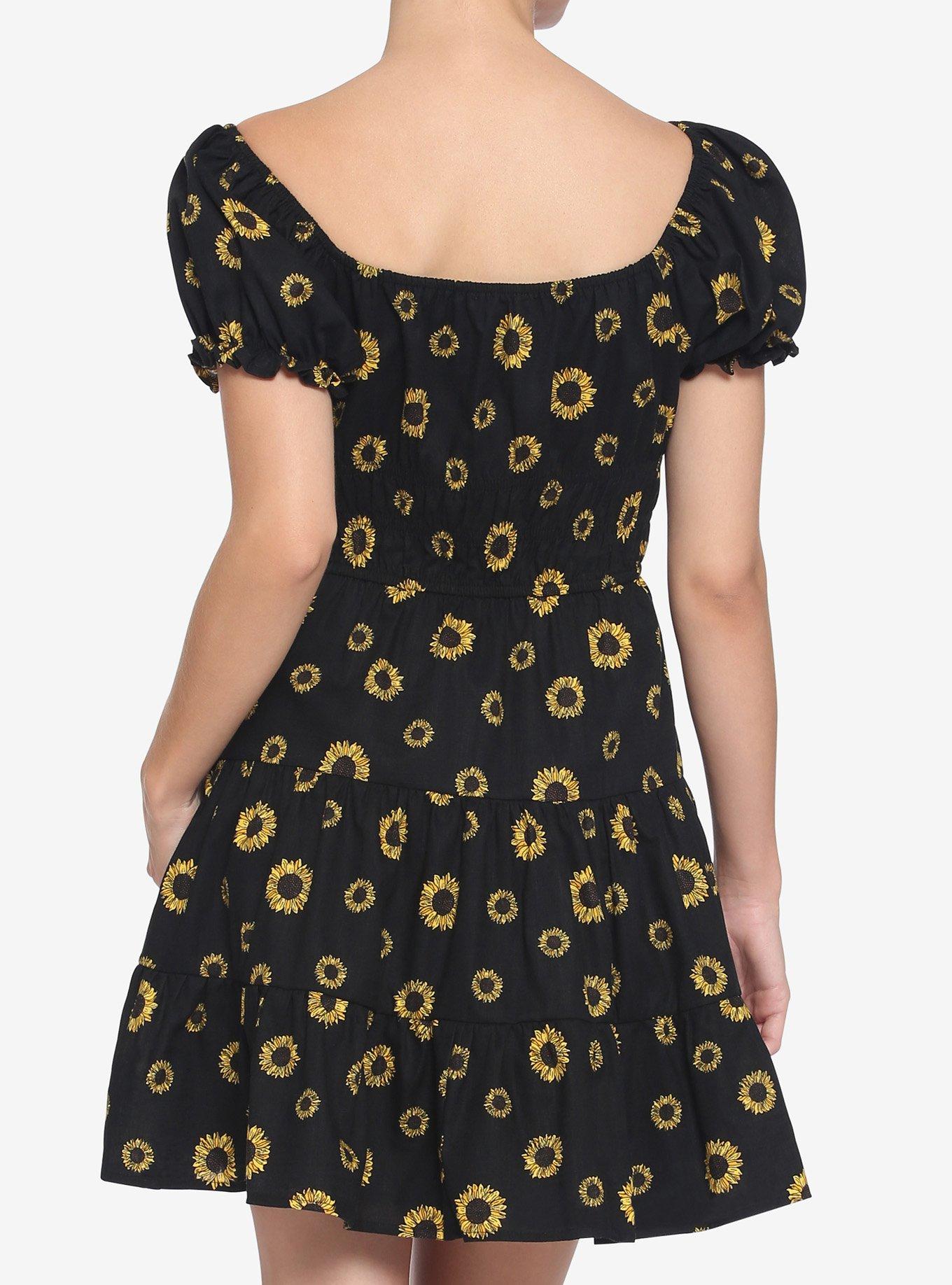 Sunflower Tiered Smocked Dress, BLACK, alternate