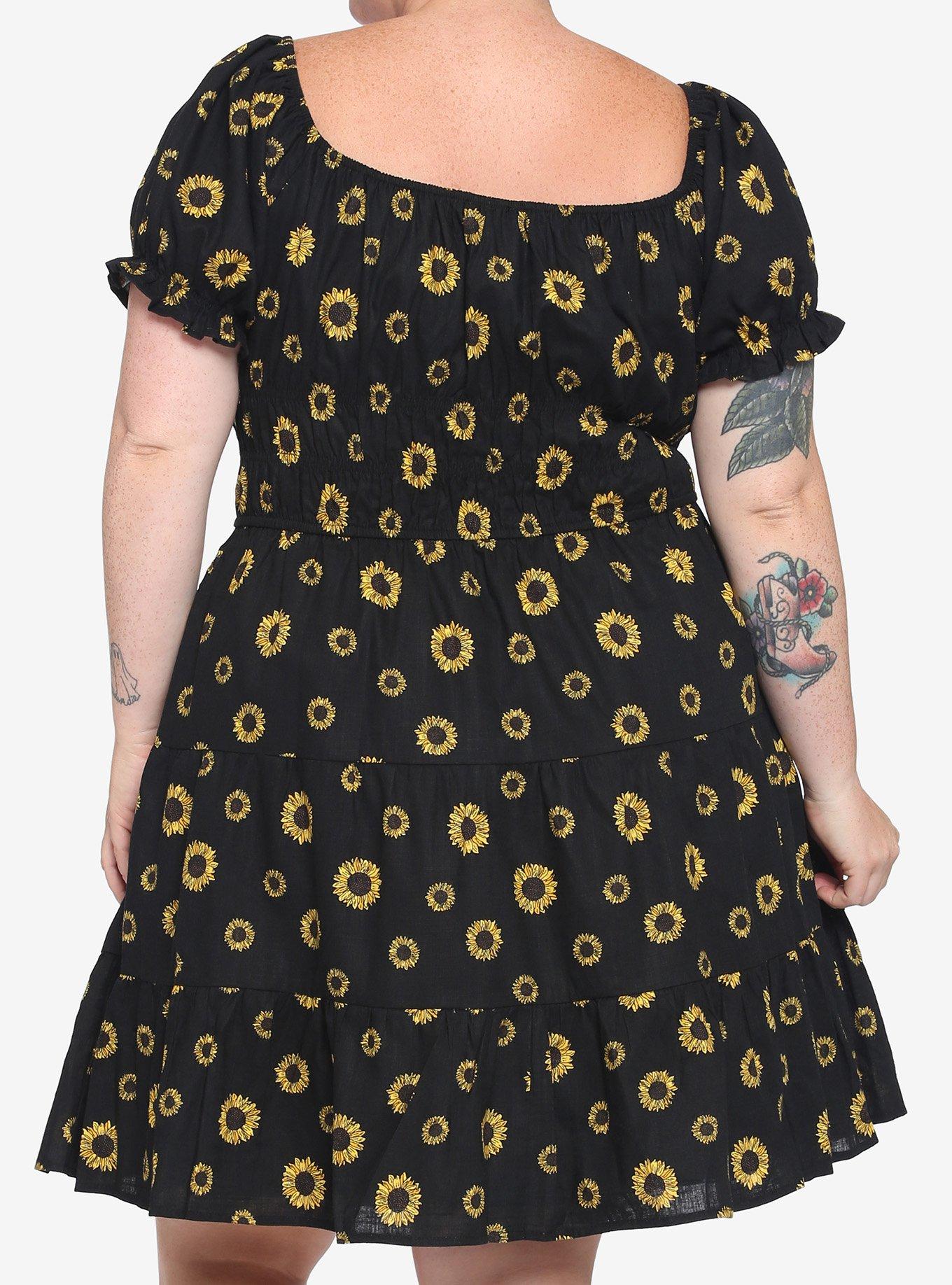 Sunflower Tiered Smocked Dress Plus Size, BLACK, alternate