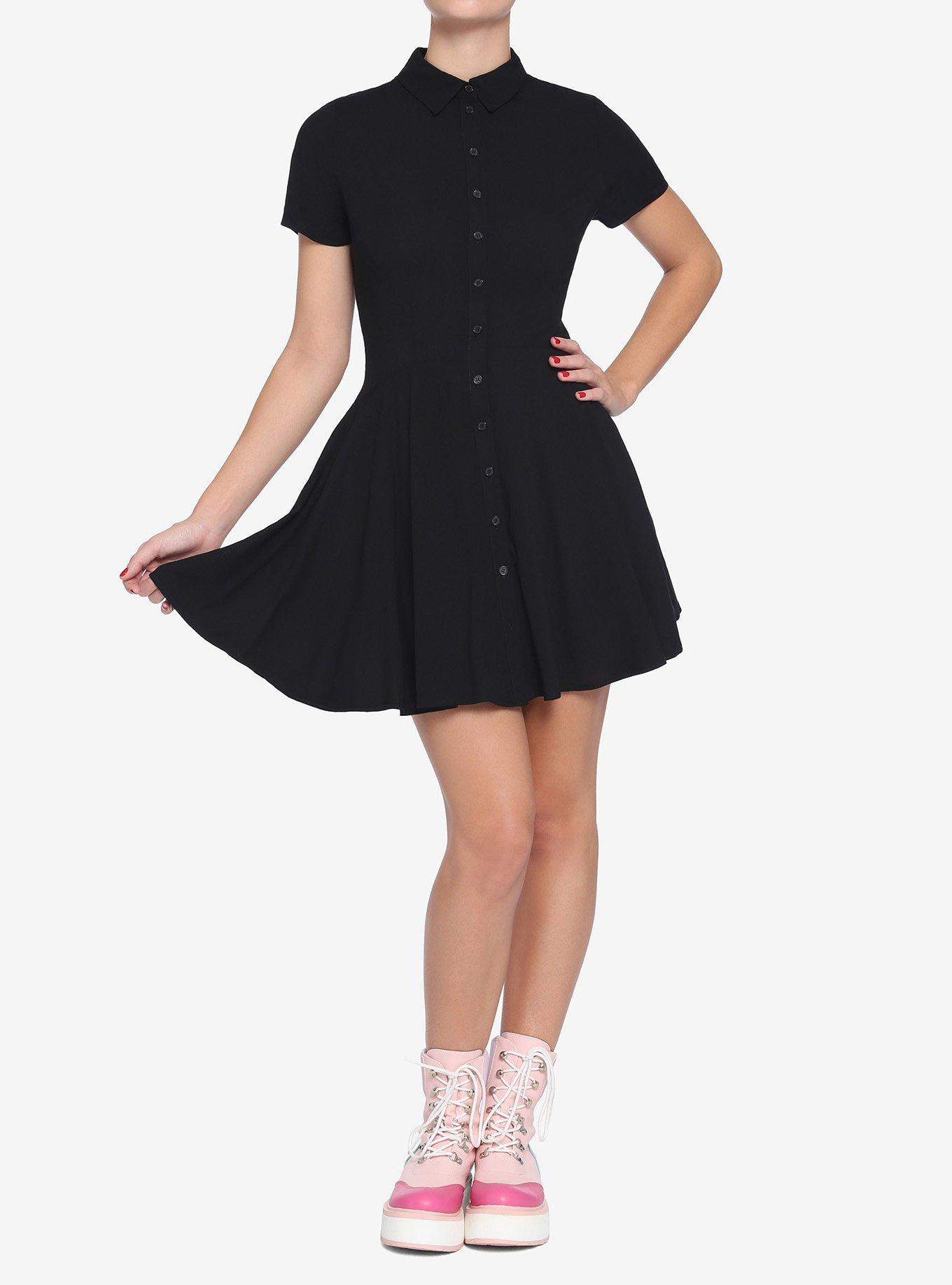 Black Collared Button-Up Dress, BLACK, alternate