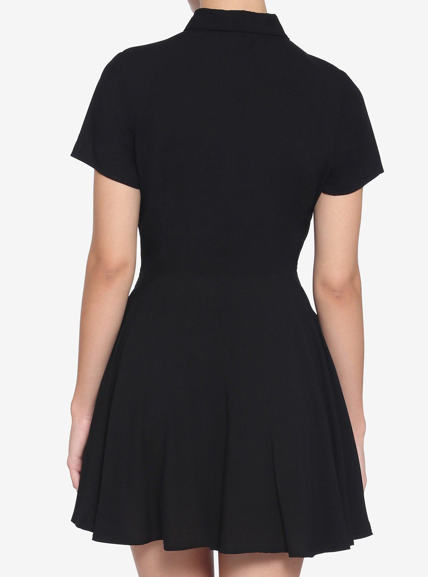 Black Collared Button-Up Dress, BLACK, alternate