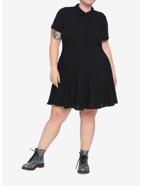 Black Collared Button-Up Dress Plus Size, , hi-res