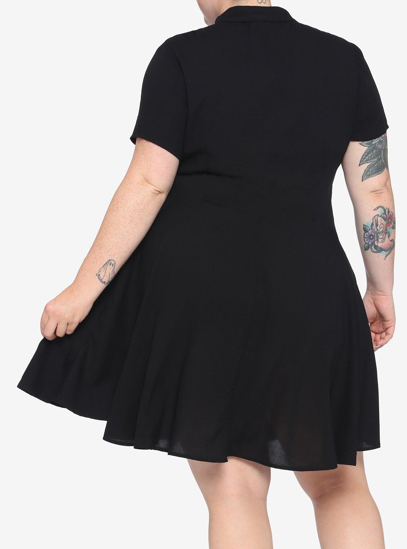 Black Collared Button-Up Dress Plus Size, , alternate