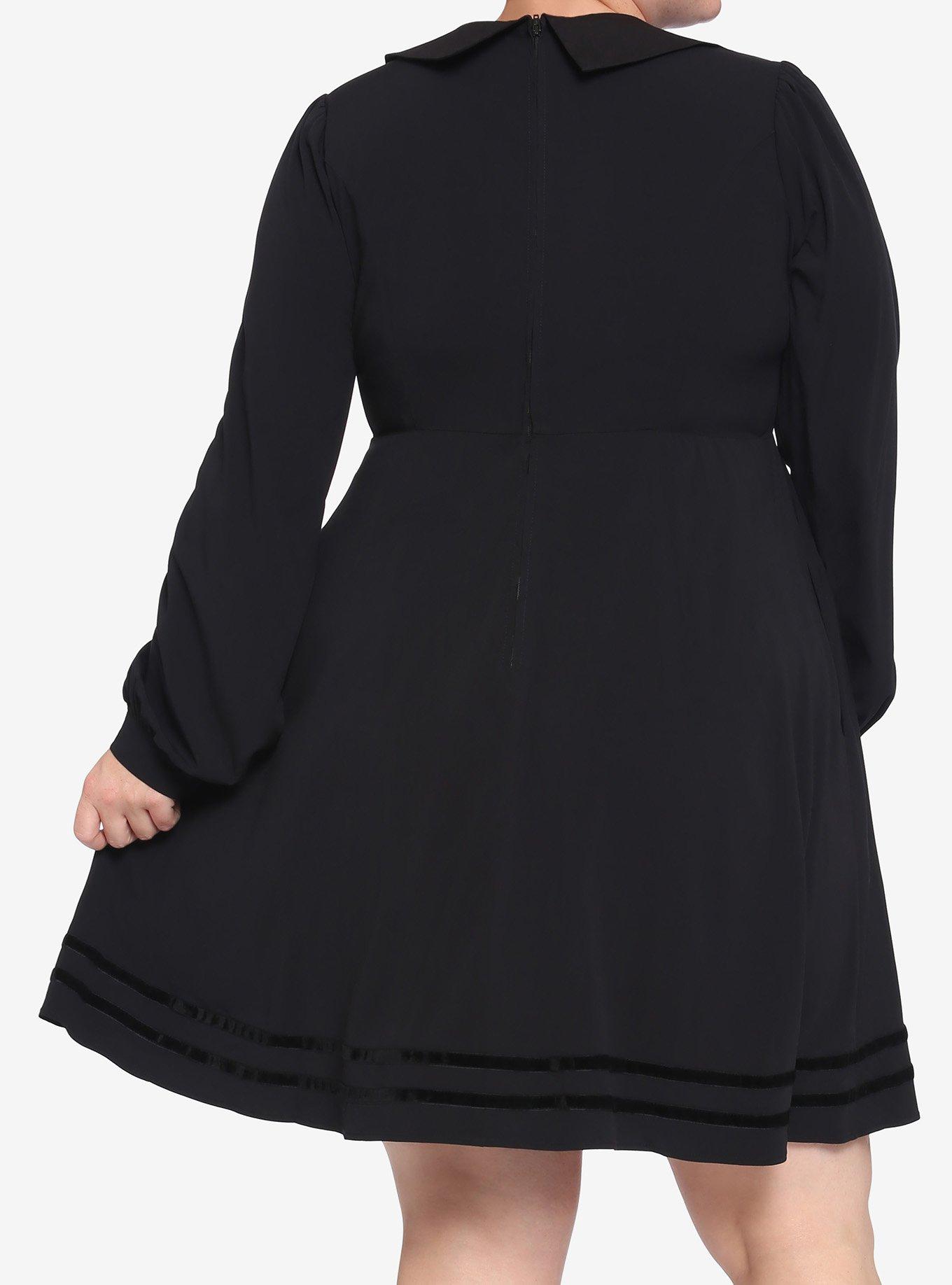 Black Statement Collar Skull Button Dress Plus Size, BLACK, alternate