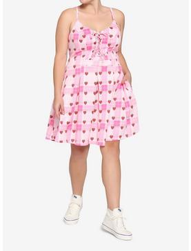 Strawberry Plaid Lace-Up Dress Plus Size, , hi-res