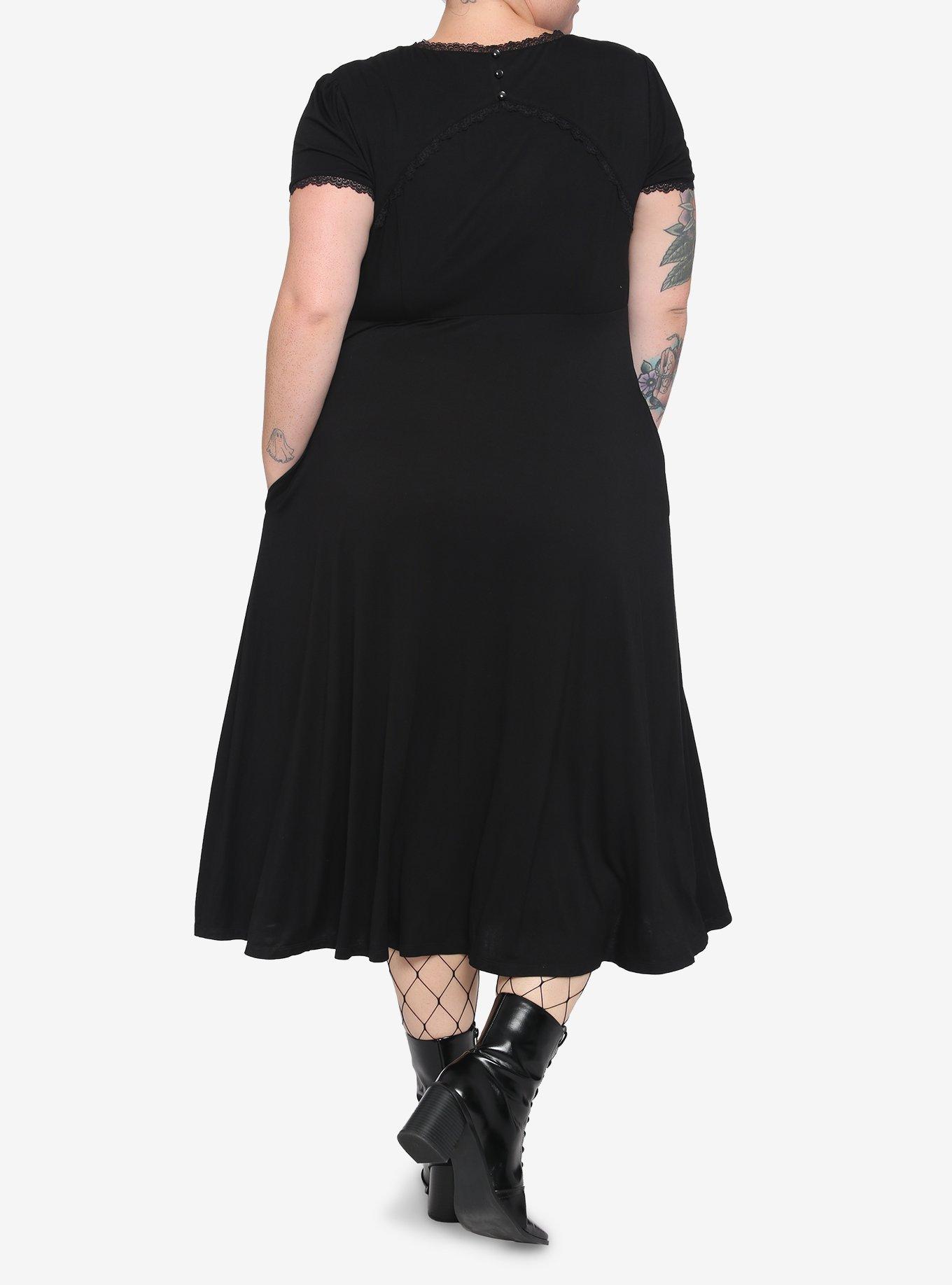 Black Henley Midi Dress Plus Size, BLACK, alternate