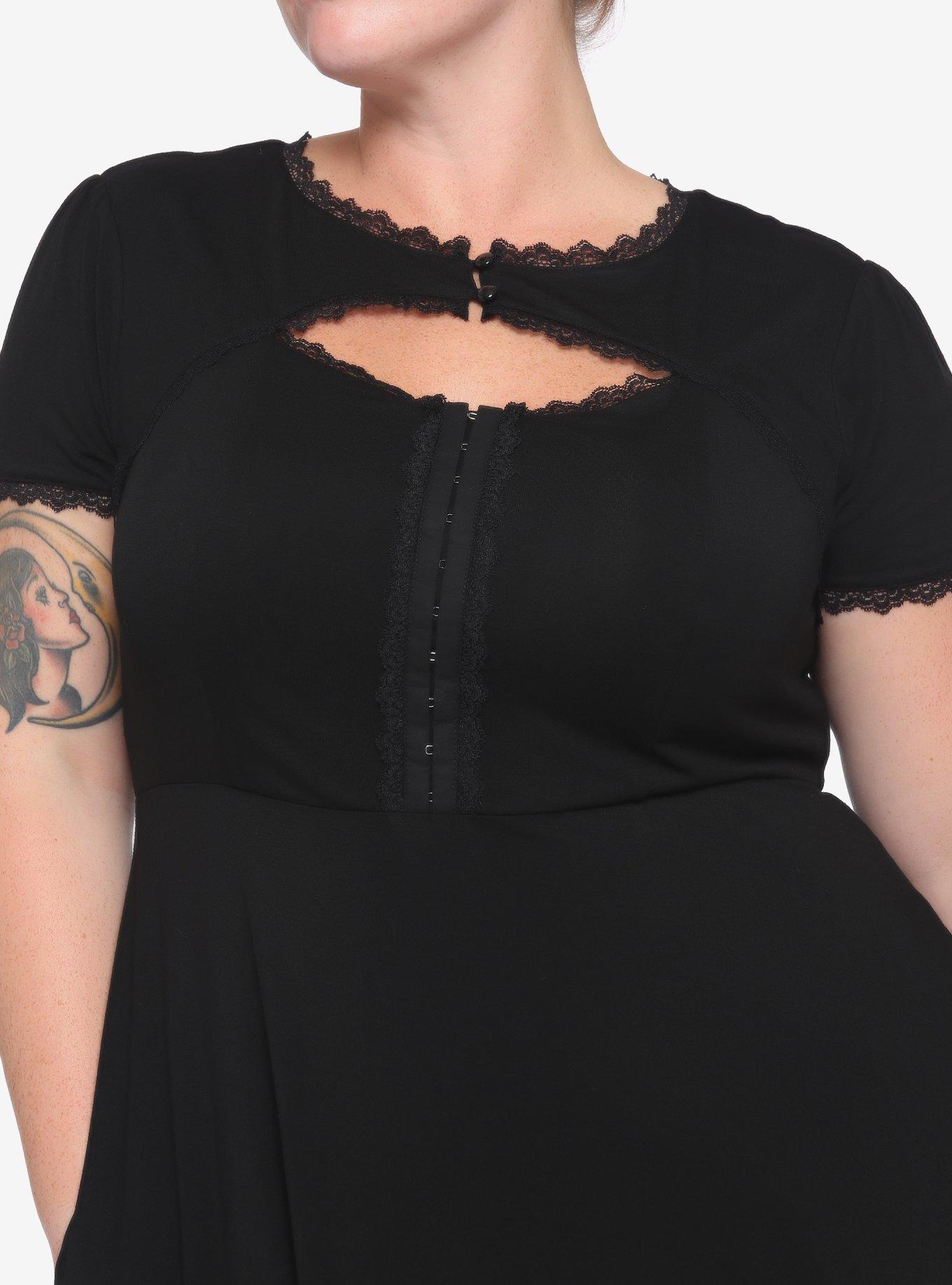 Black Henley Midi Dress Plus Size, BLACK, alternate